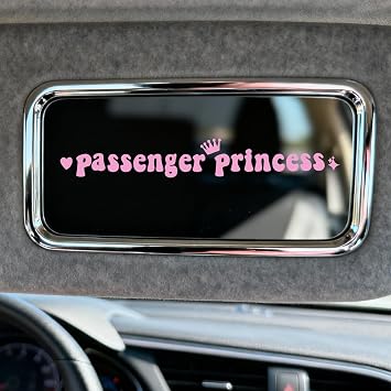 5 Pack Passenger Princess Sticker, Pink Vinyl Car Decal Funny Car Rearview Mirror Stickers Cute Queen Letter Decals for Women Girls Universal Cars Accessories