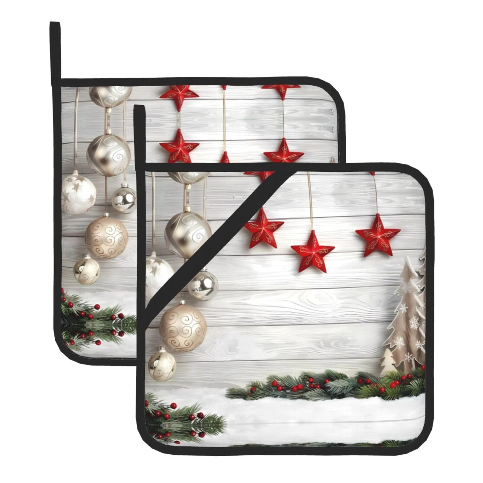 HJFCZH Christmas Tree and Bells Prints Square Hot Pads for Kitchen Counter - Waterproof Pot Holders, Durable Heat Resistant Throw Layers for Serving, Oven & BBQ - 2 Pack