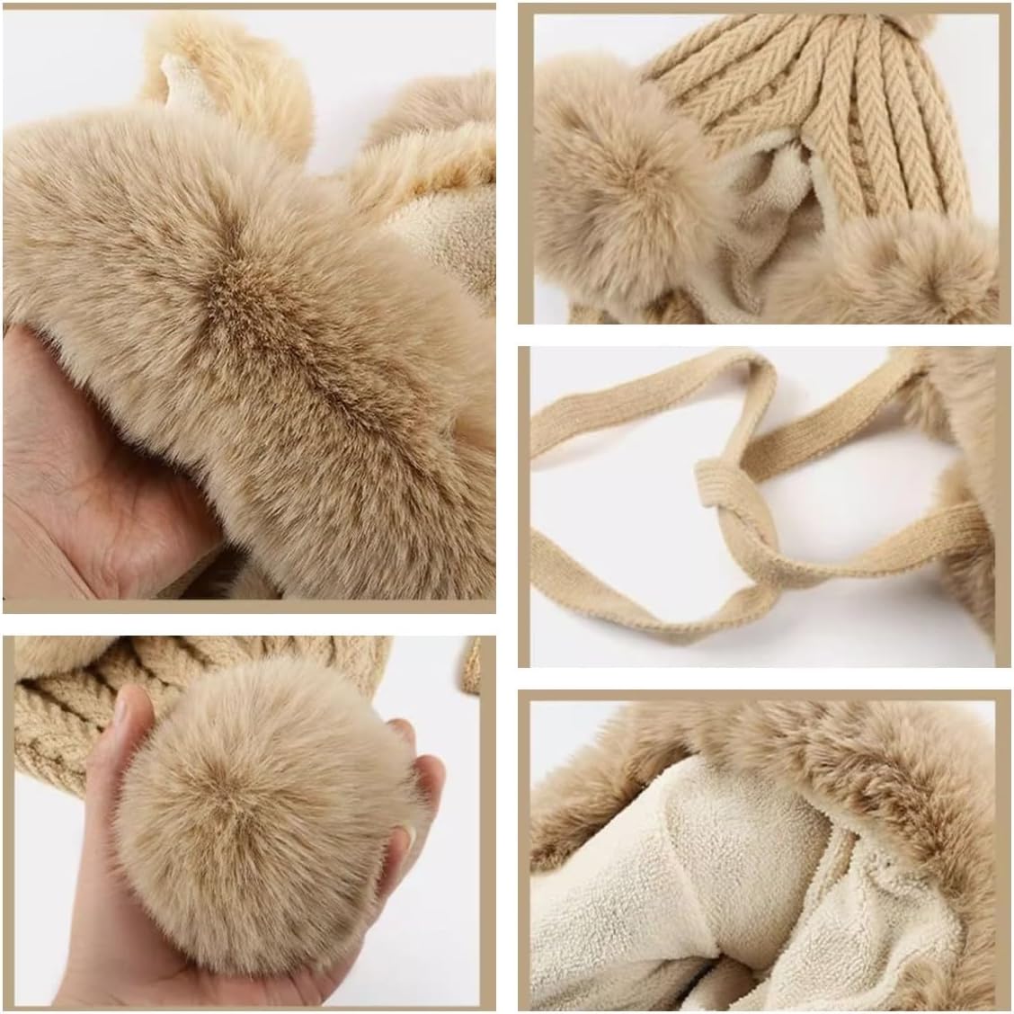 Cute Kawaii Women Warm Fox Cover Ears Beanie with Pom Pom Ear Flaps Hat for Winter