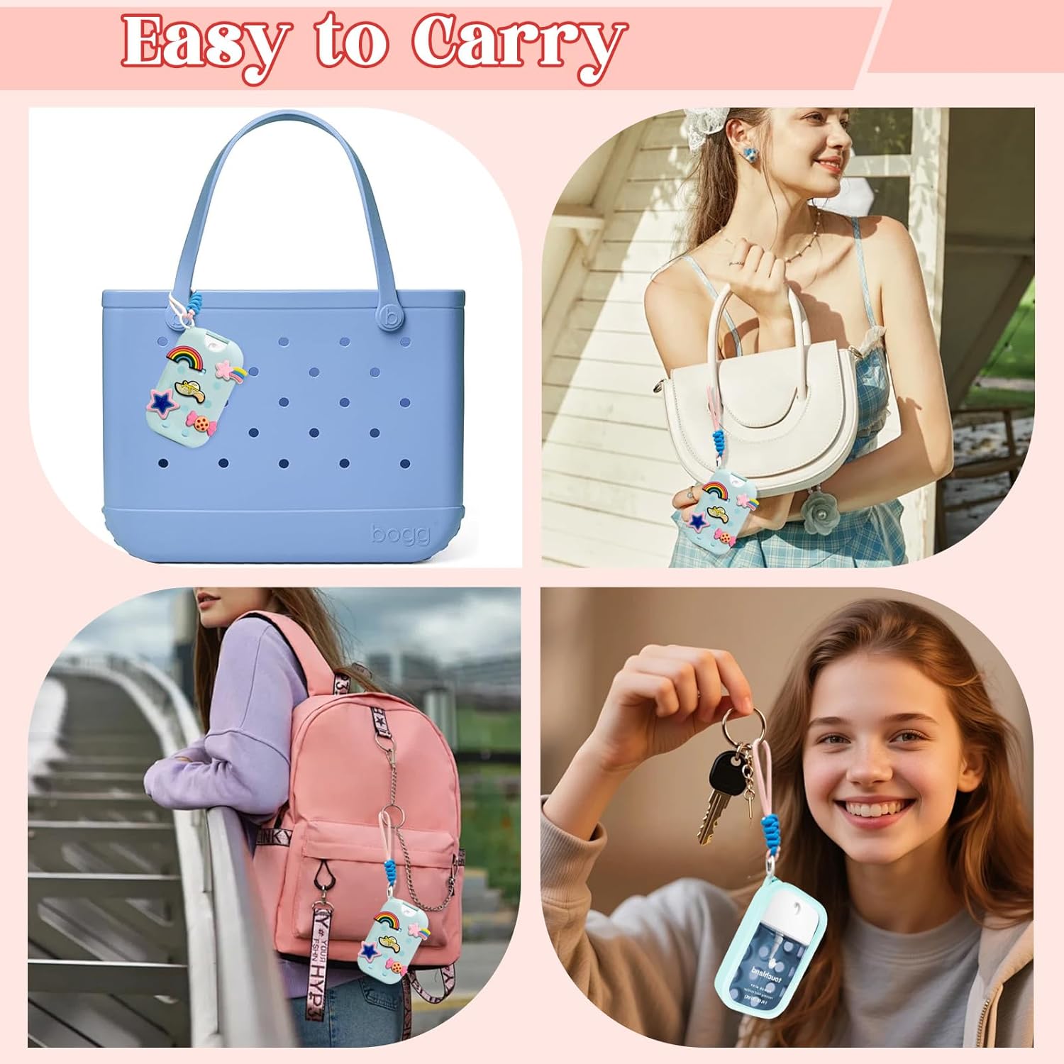 EVA Case for Touchland Mist 1 FL.OZ(30mL),With 5 Charms & Keyring, Stylish Cute Hand Sanitizer Spray Accessory,Lightweight & Portable for Travel-Purple - Image 6