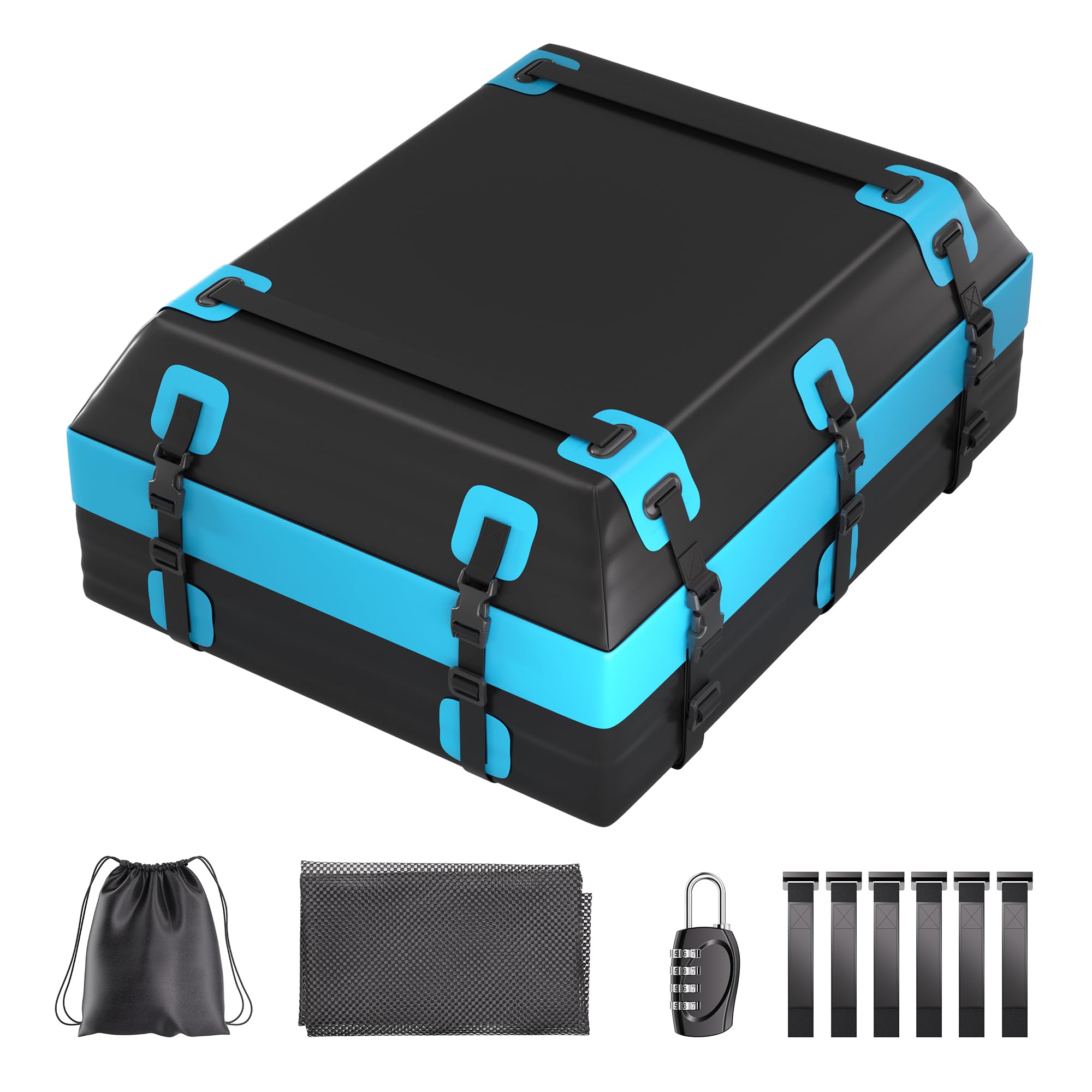 Coffre de toit de voiture 437 l, sac de toit pliable en PVC avec tapis antidérapant, sangles de serrage renforcées, 6 crochets de porte et serrure à combinaison, compatible avec SUV, camionnette