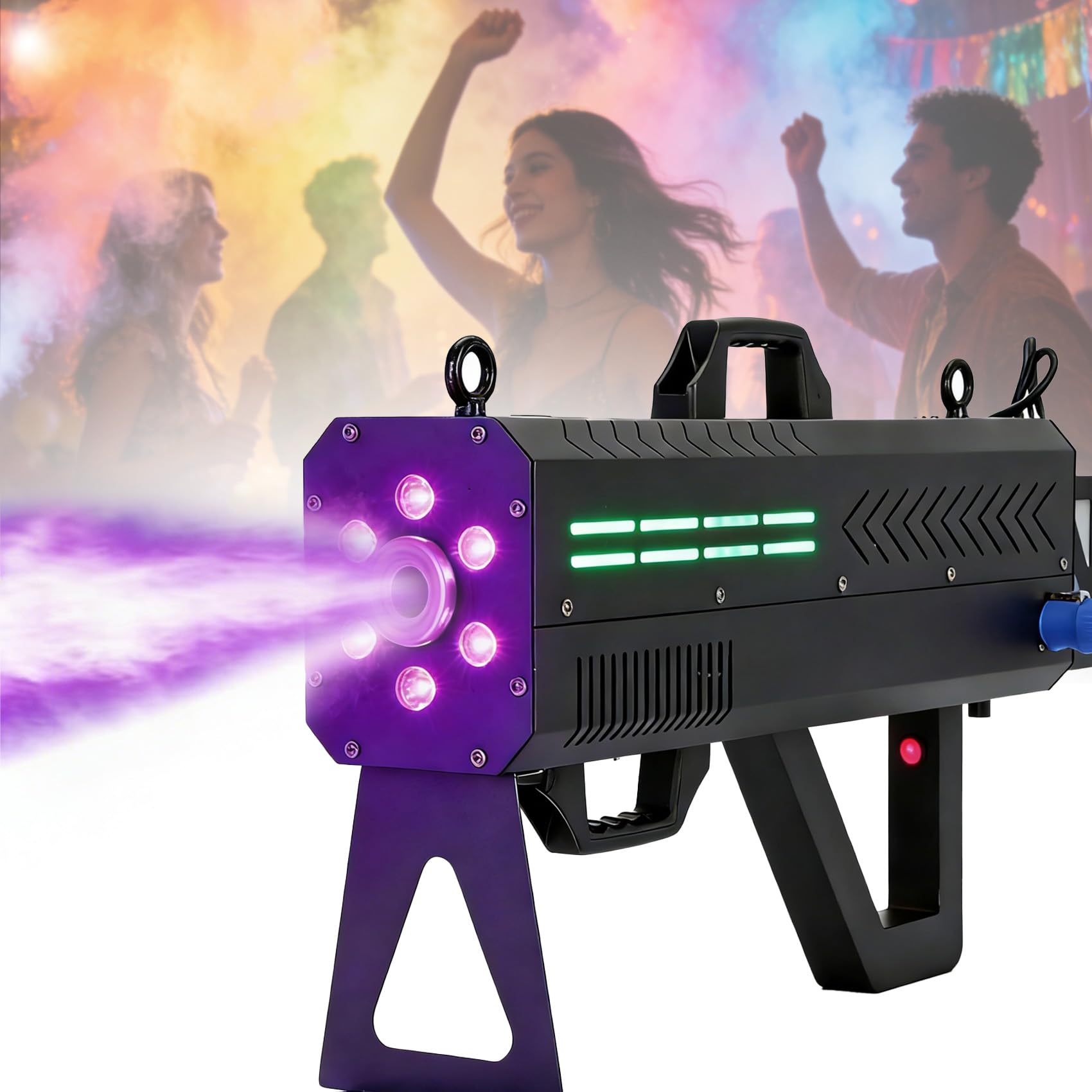 Photo 1 of 1500W Handheld Fog Cannon Machine with 7-Color LED Lights & Shoulder Strap, High Power Smoke Machine Quick Heating & Strong Cooling for Halloween Party, Stage Show, Wedding, DJ, Club Events (Black)