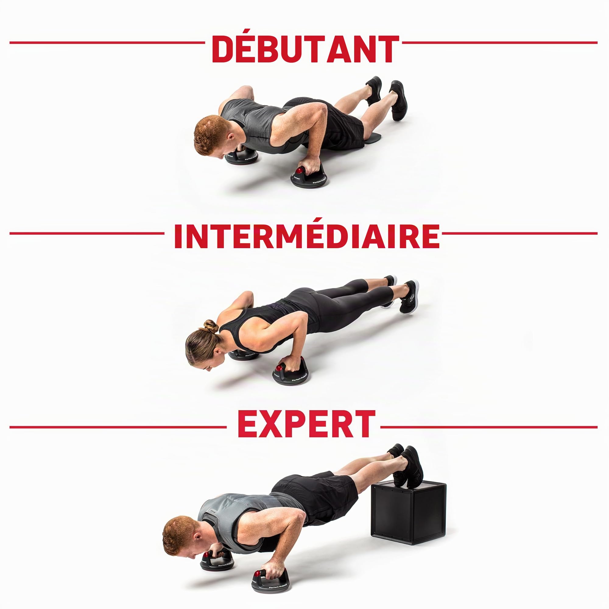 Perfect Fitness Perfect Pushup V2, Poignées de pompes, Équipement de fitness pour la maison, Noir, Lot de 2