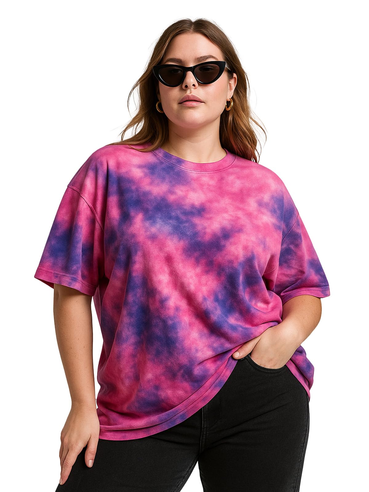 juneberry Cotton Blend Tie & Dye Round Neck Half Sleeve Plus Size Printed T-Shirt for Women & Girls-picture-19