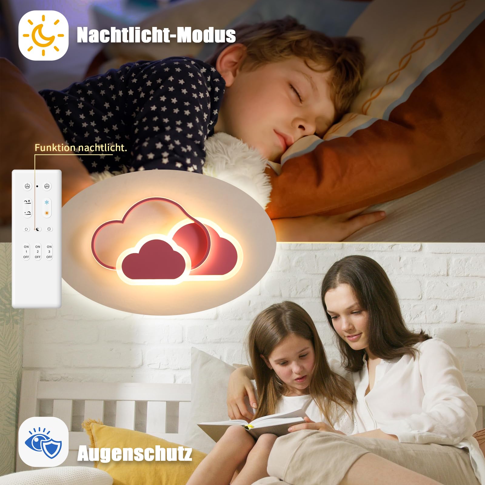 Plafoniera LED 42W Lampada da Soffitto per Camera dei Bambini, Lampada Nuvola Creativa, Lampade LED da Soffitto Dimmerabili con Telecomando 3000K-6000K, 52CM rosa Lampada da Soffitto a LED per Soggio