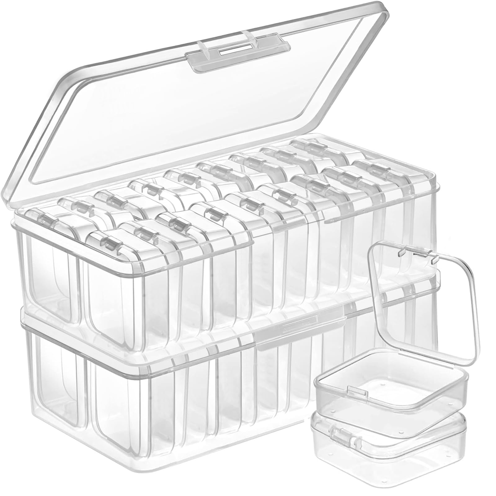 DUOFIRE Bead Organizer 36 Clear Plastic Bead Storage Containers Hinged Lids