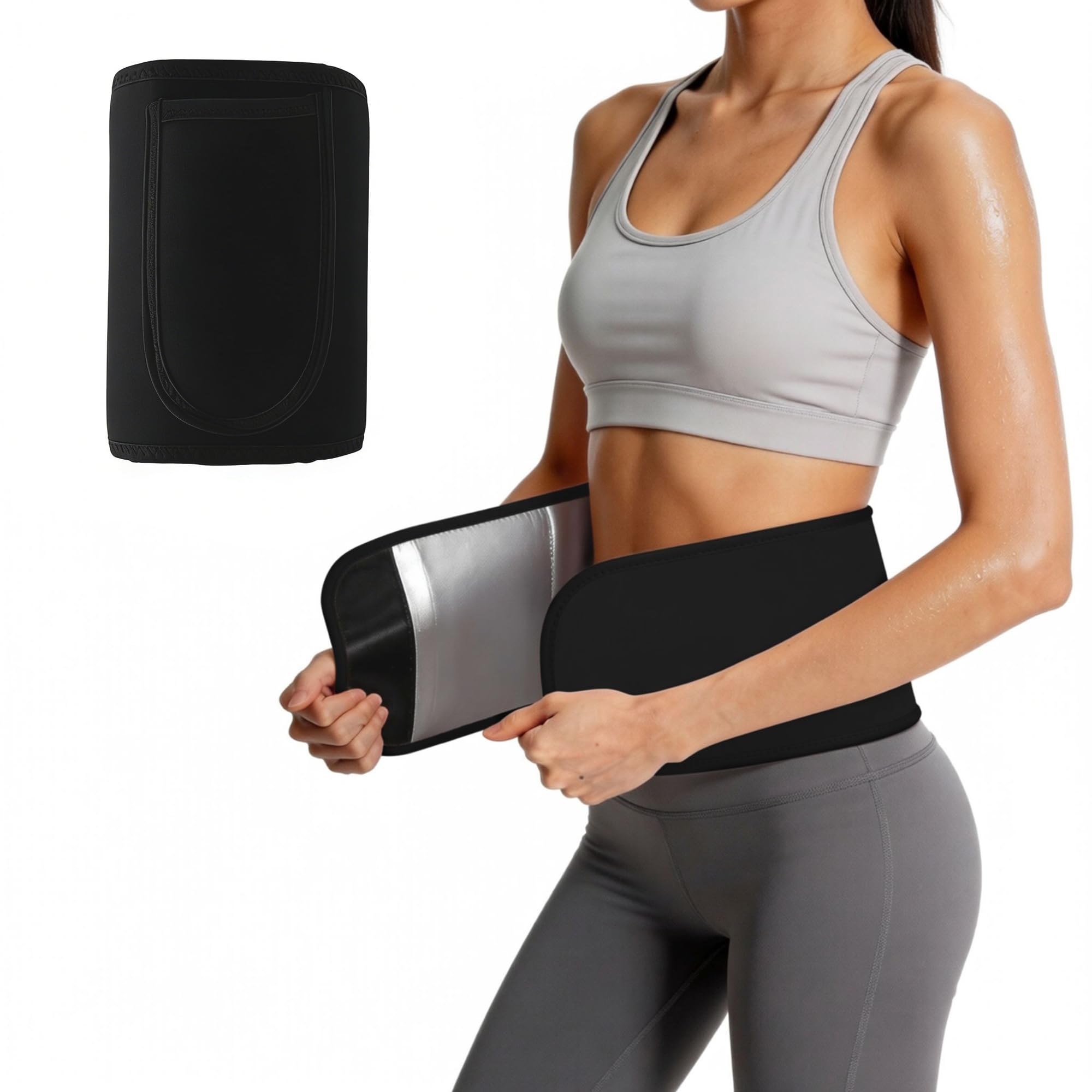 CAPASTEC 37.4"x7.28" Waist Trimmer Belt, Silver-ion Sweat, M, Black