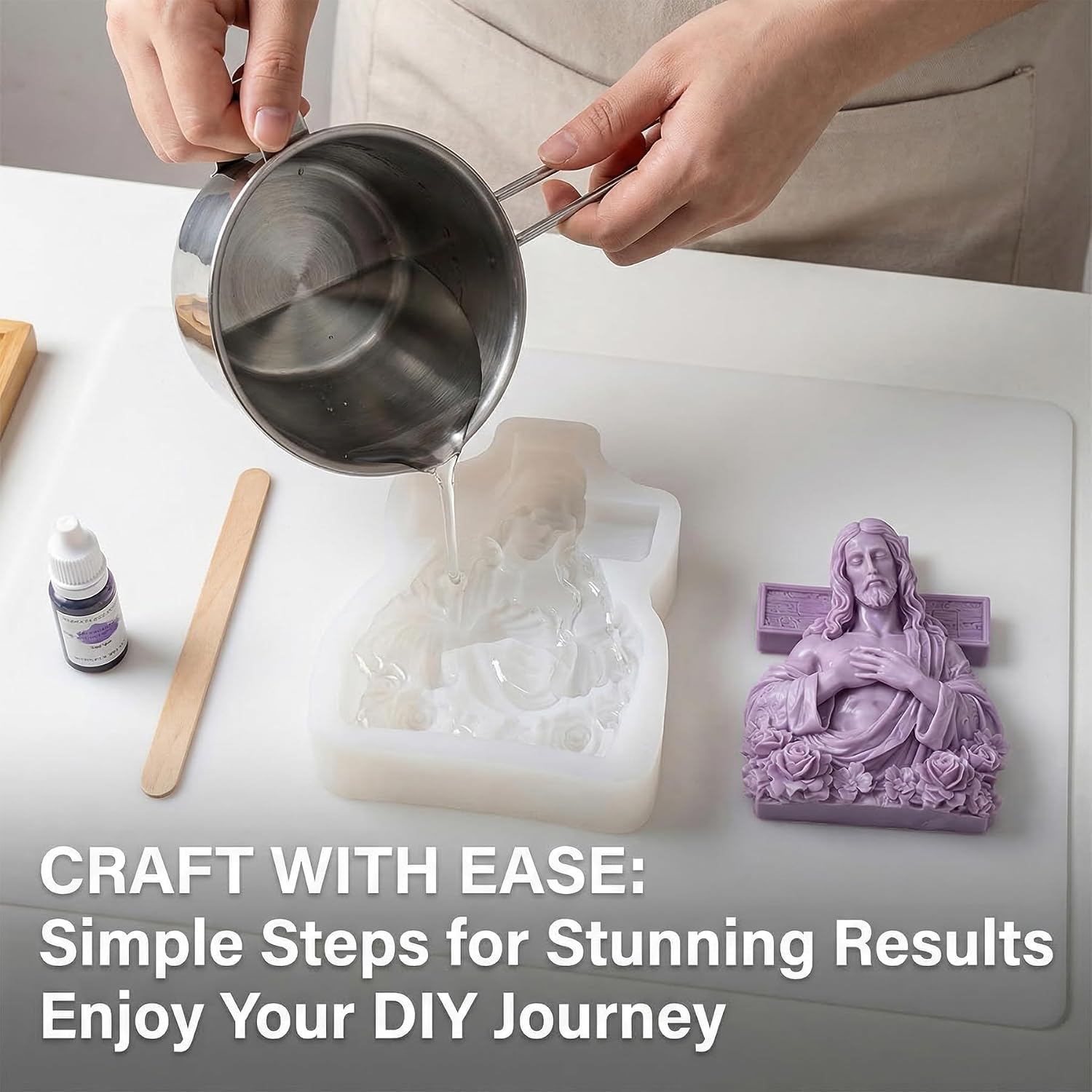 Jesus Cross Silicone Mold - Religious Cross Resin Mold, Molde De Cruz para Velas, Wax Epoxy Resin Candle Making for DIY Crafts, 3D Silicone Jesus Casting Mould for Home Decor