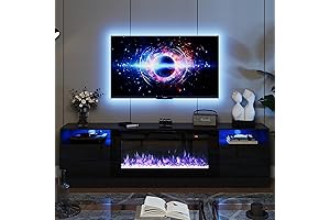 Modern Wood Texture Entertainment Stand with 36" Electric Fireplace - oneinmil TV...