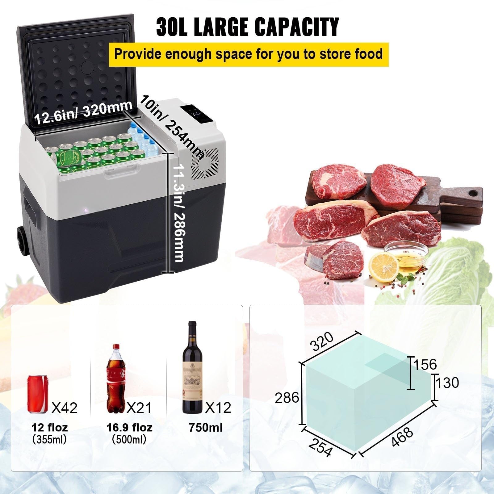 30L Autokühlschrank, tragbarer Gefrierschrank, 12/24 V Gleichstrom, -20 °C bis 10 °C, Kompressorkühlschrank für Camping, Wohnmobil, SUV und zu Hause