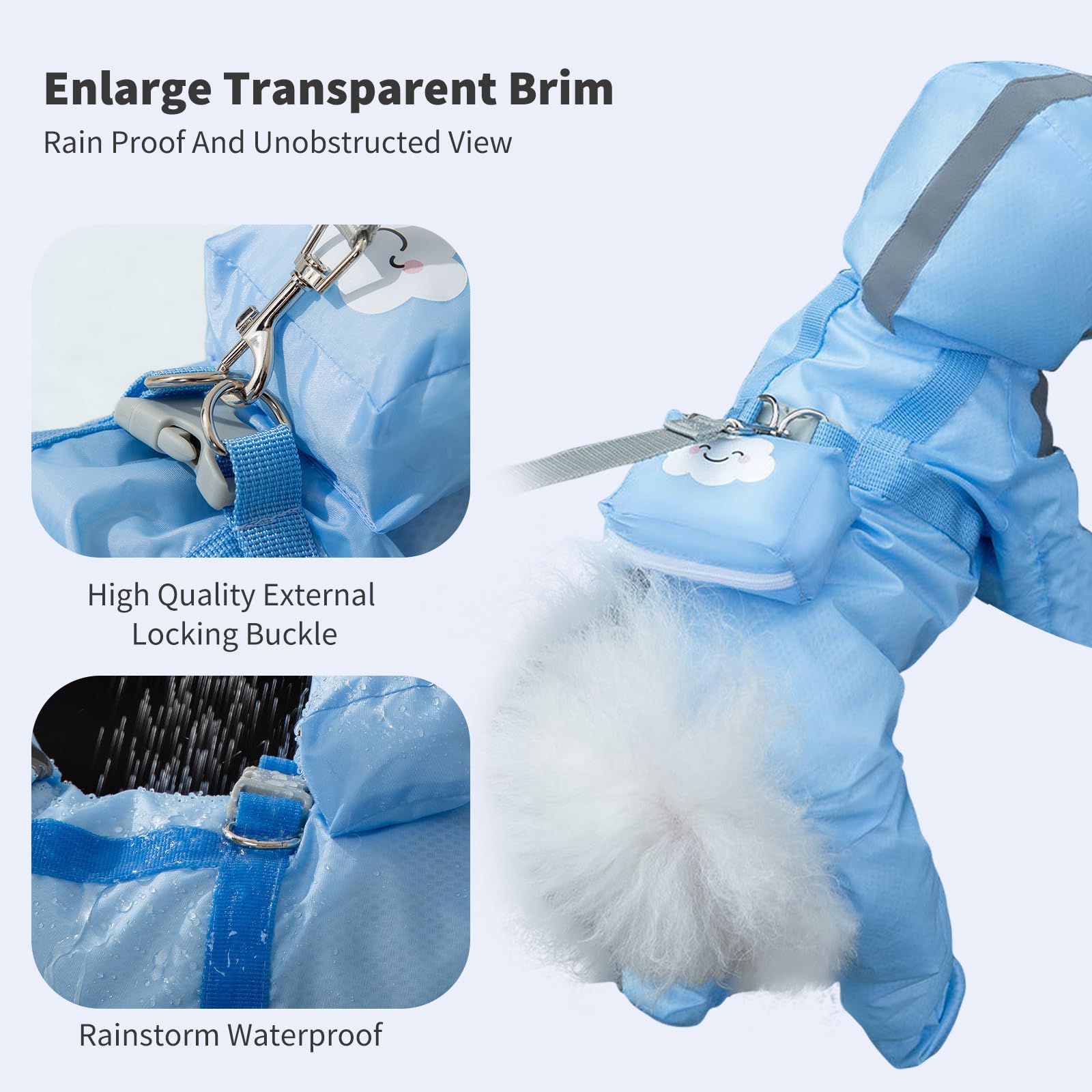 PETCUTE Chubasquero para Perros con Capucha,Ajustable Impermeables para Perros con Banda Reflectante,Cuatro Patas,Ligero Impermeable Chaqueta para Perros Pequeños y Medianos