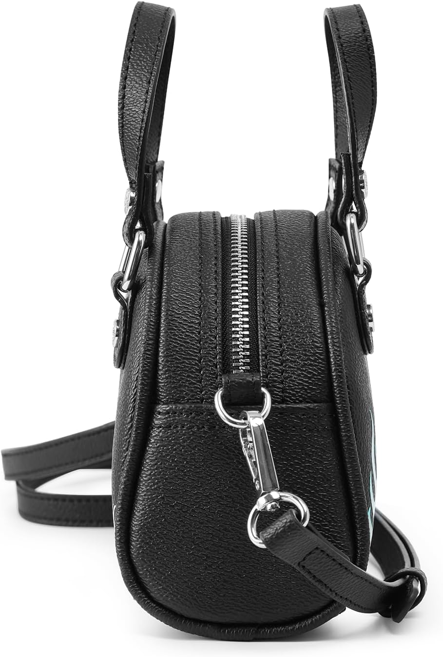 Von Dutch Flames Mini Bowling Bag | 6.8” Vegan Leather Crossbody with Logo Hardware, Top Handles & Zip Pouch