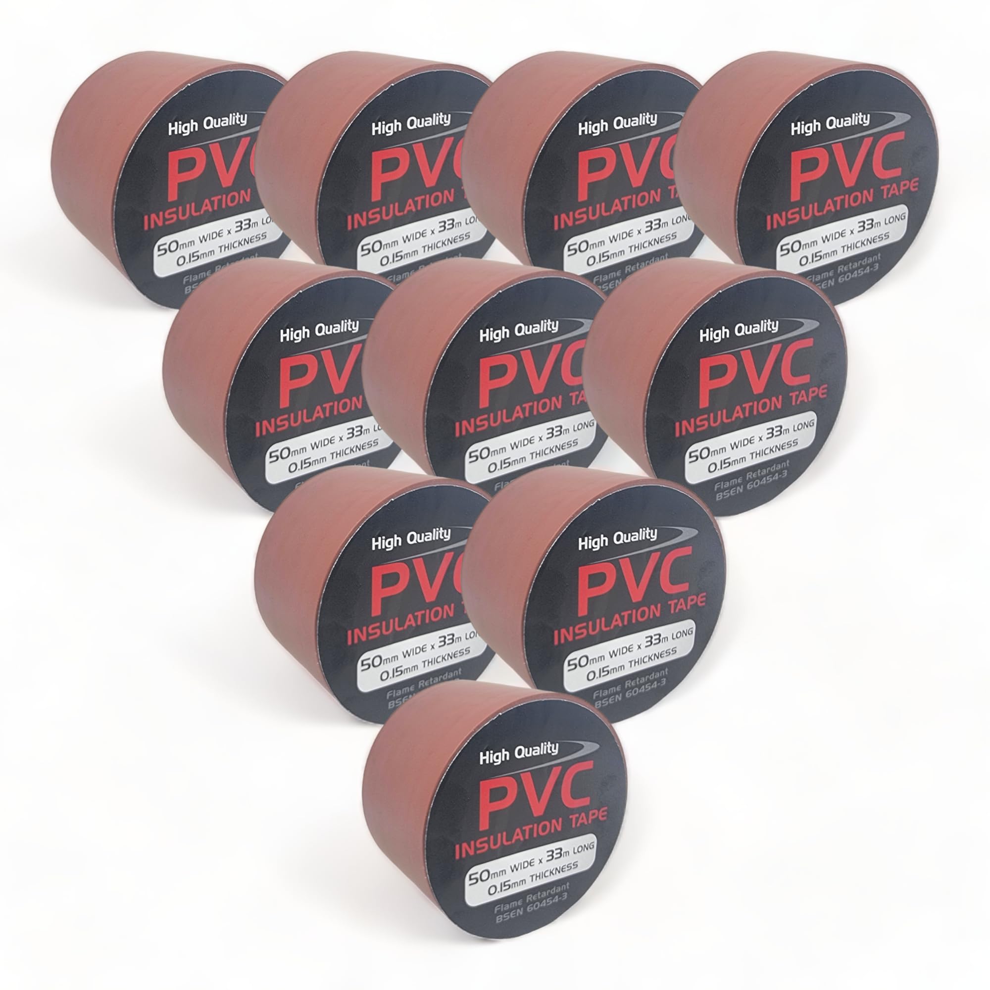 10 Rolls of Brown PVC Electrical Insulation Tape, 33m Long x 50mm Wide, Adhesive Insulating Tape for Protecting Electrical Wires