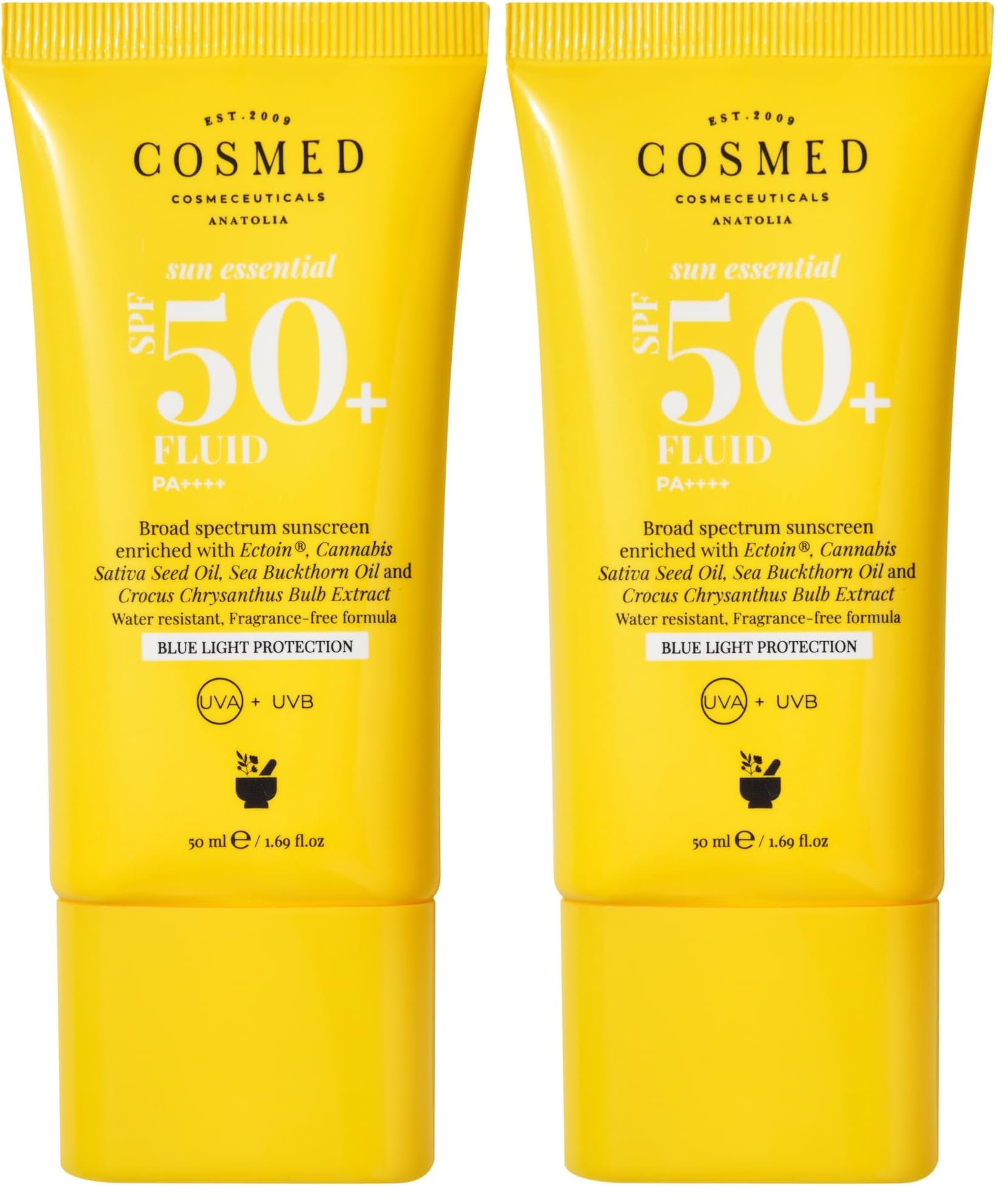 Cosmed Tüm Cilt Tipleri İçin Suya Dayanıklı SPF50+ Güneş Kremi - Fluid SPF50+ - 50 ml (2 paketi)