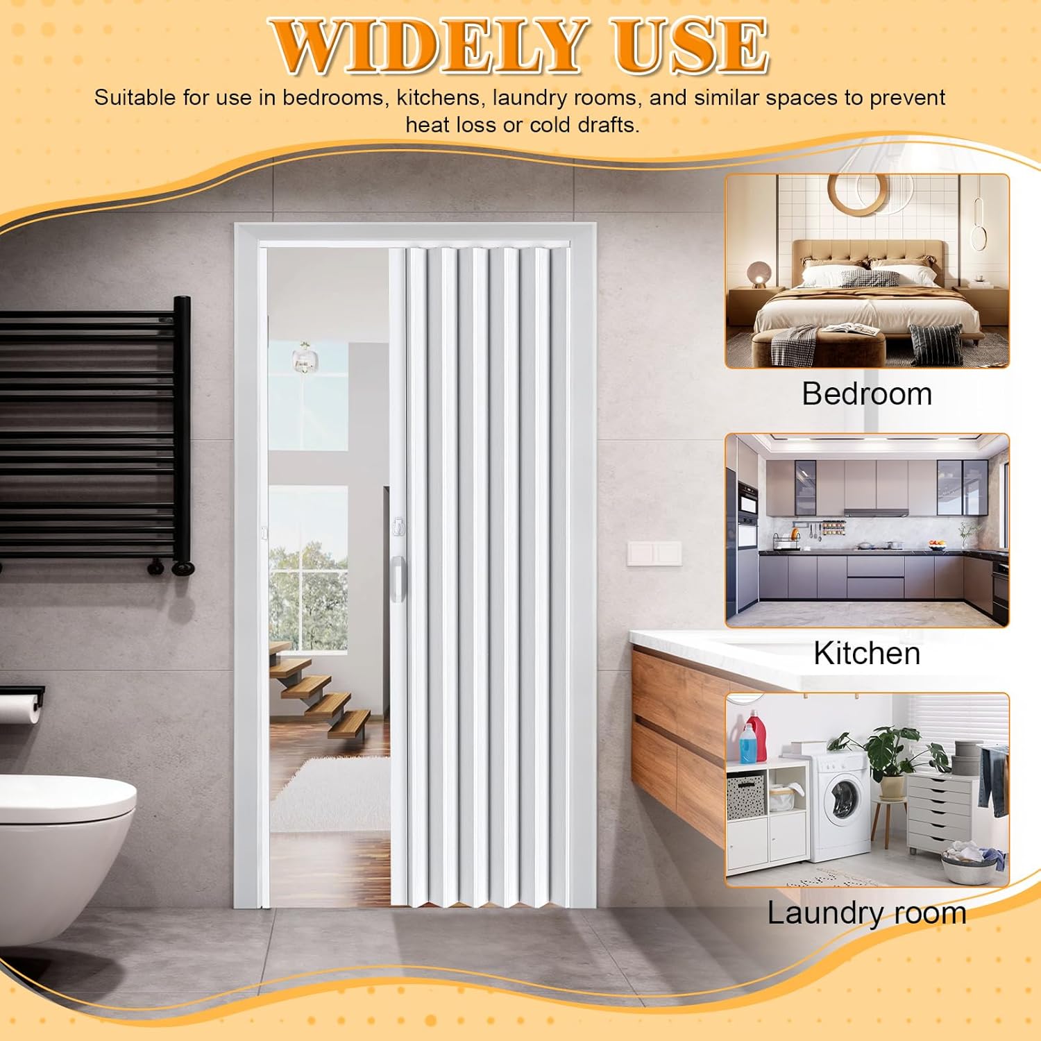 Accordion Door 60x80, Interior PVC Foldable Door for Closet, Bifold Accordion Doors with Latch, Handle & Mounting Hardware, Portable Folding for Doorway or Room Divider (C)