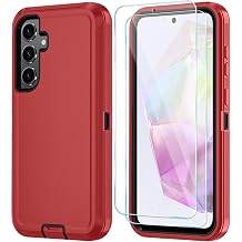 Qinmay Phone Case for Samsung Galaxy A37 5G Case with HD Screen Protector, Heavy Duty Shockproof & Dropproof 3-Layer Cover Phone Case for Galaxy A37,RedBlack