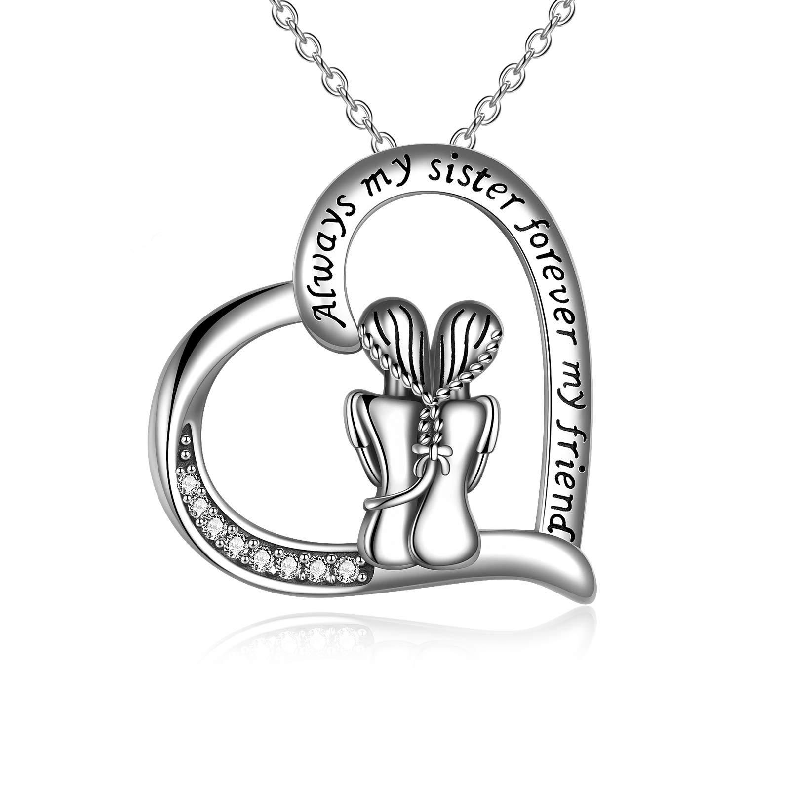 YFN Sister Gifts from Sister, collar con colgante de plata esterlina Always My Sister Forever My Friend, collar de cumpleaños, regalo para hermanas