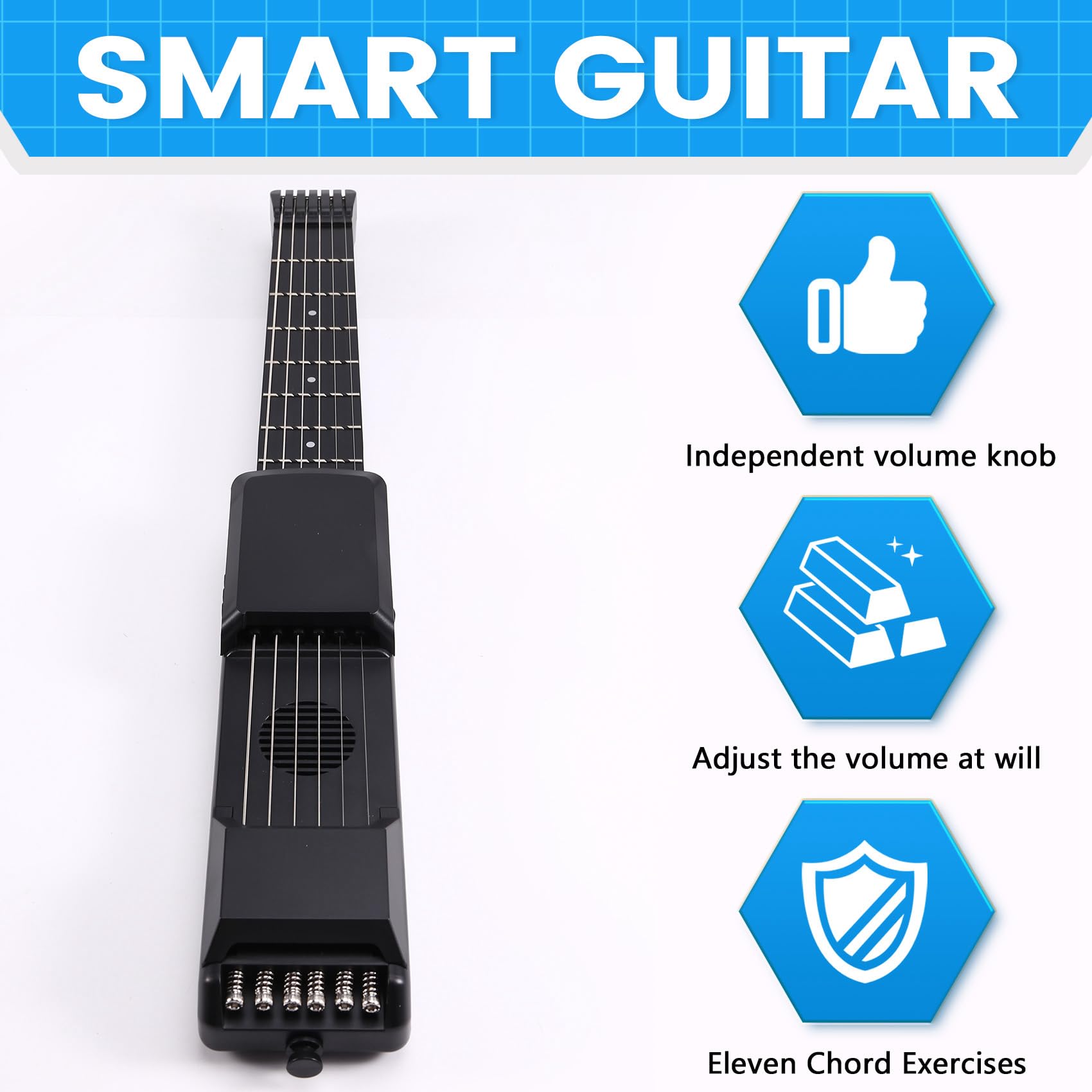 Guitarra Electrónica Digital Inteligente, Mini Guitarra Educativa, Instrumento de Cuerda, Entrenador de Acordes, Guitarra de Bolsillo de 7 Trastes.