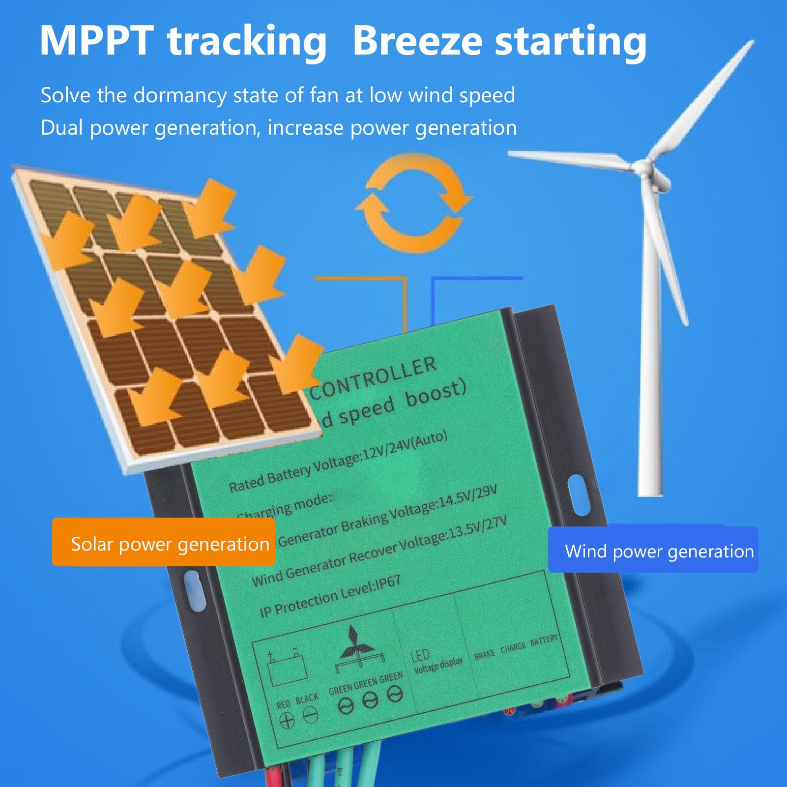 Contrôleur éolienne MPPT - 100W à 3000W - 12V/24V/48V - IP67 étanche - Avec Protection Inversion Pôles - Régulation Automatique