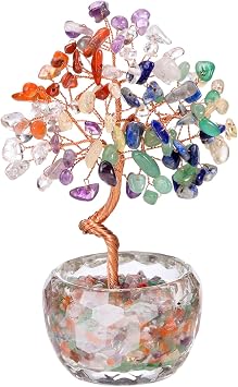 MANIFO 7 Chakra Crystal Tree Stones Tree with Glass Base Gemstone Trees for Positive Energy Office Decor Fengshui Tree Gift
