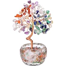 MANIFO 7 Chakra Crystal Tree Stones Tree with Glass Base Gemstone Trees for Positive Energy Office Decor Fengshui Tree Gift