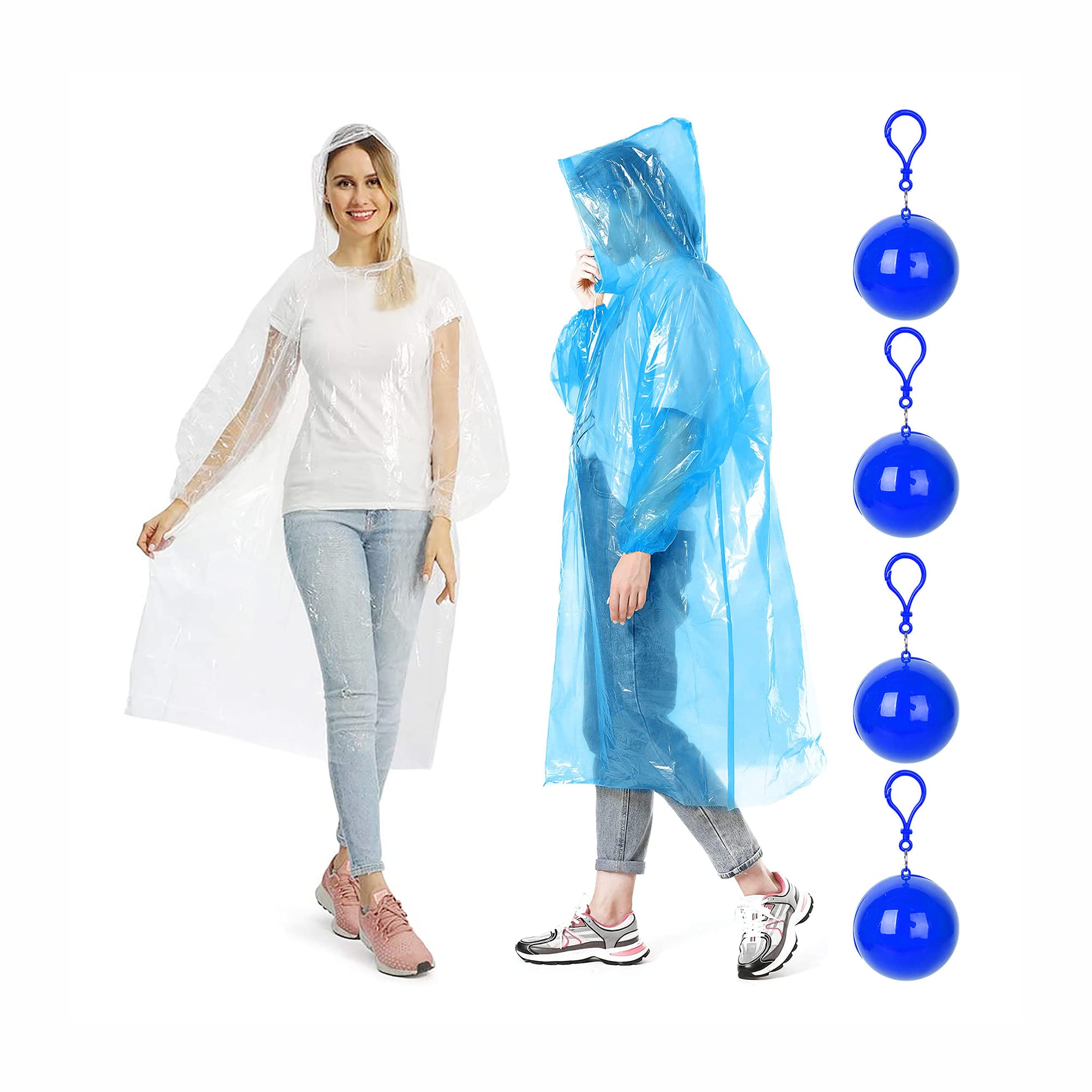 Ponchos De Pluie Jetables Adultes - Lot De 4 Transparents + Protège-Pieds - Imperméable PE, Taille Unique