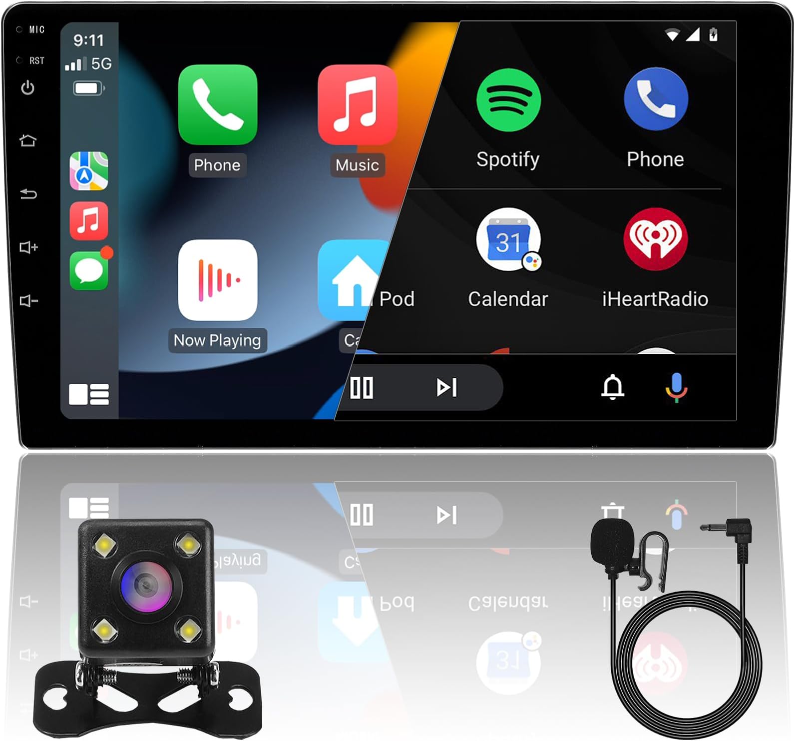 9inch 2+32GB IPS Full Touch Screen Android Car Radio Audio Video Stereo Player for Double Din Raido Model with CarPlay Android Auto WiFi BT MirrorLink Split Screen PIP GPS Navigation