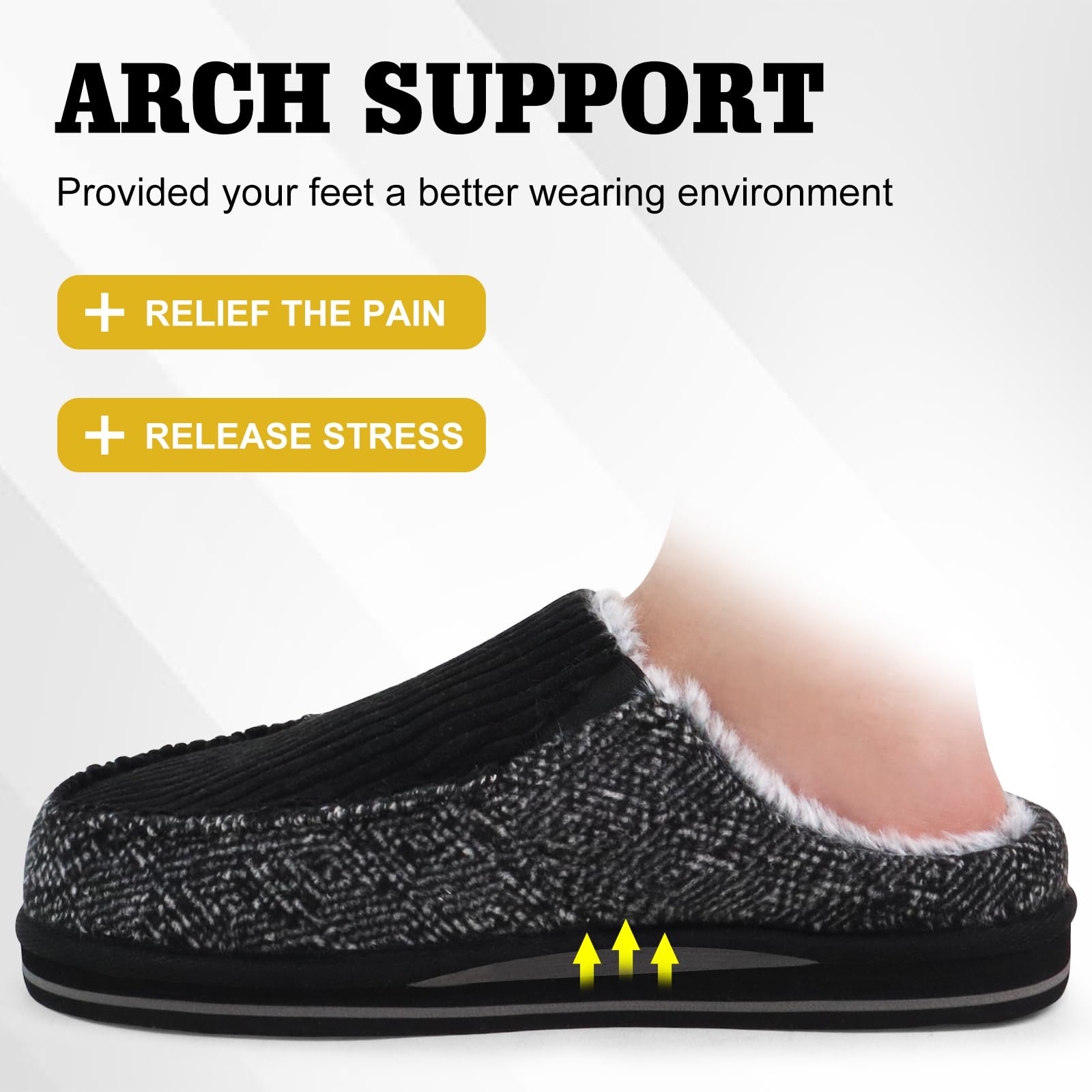 ONCAI Pantofole da Uomo in Comfort Pelo Cotone Strisce Ciabatte da Casa in Lana con Memory Foam Supporto Arco Suola in Gomma Taglia 40-50