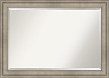 Amanti Art Silver Bathroom Mirror for Over Sink, 30x42 Mezzanine Antique Silver Rectangle Vanity Mirror, Large Traditional Wood Frame, Hangs Horizonally or Vertically, Bathroom Wall Decor,Beveled Edge