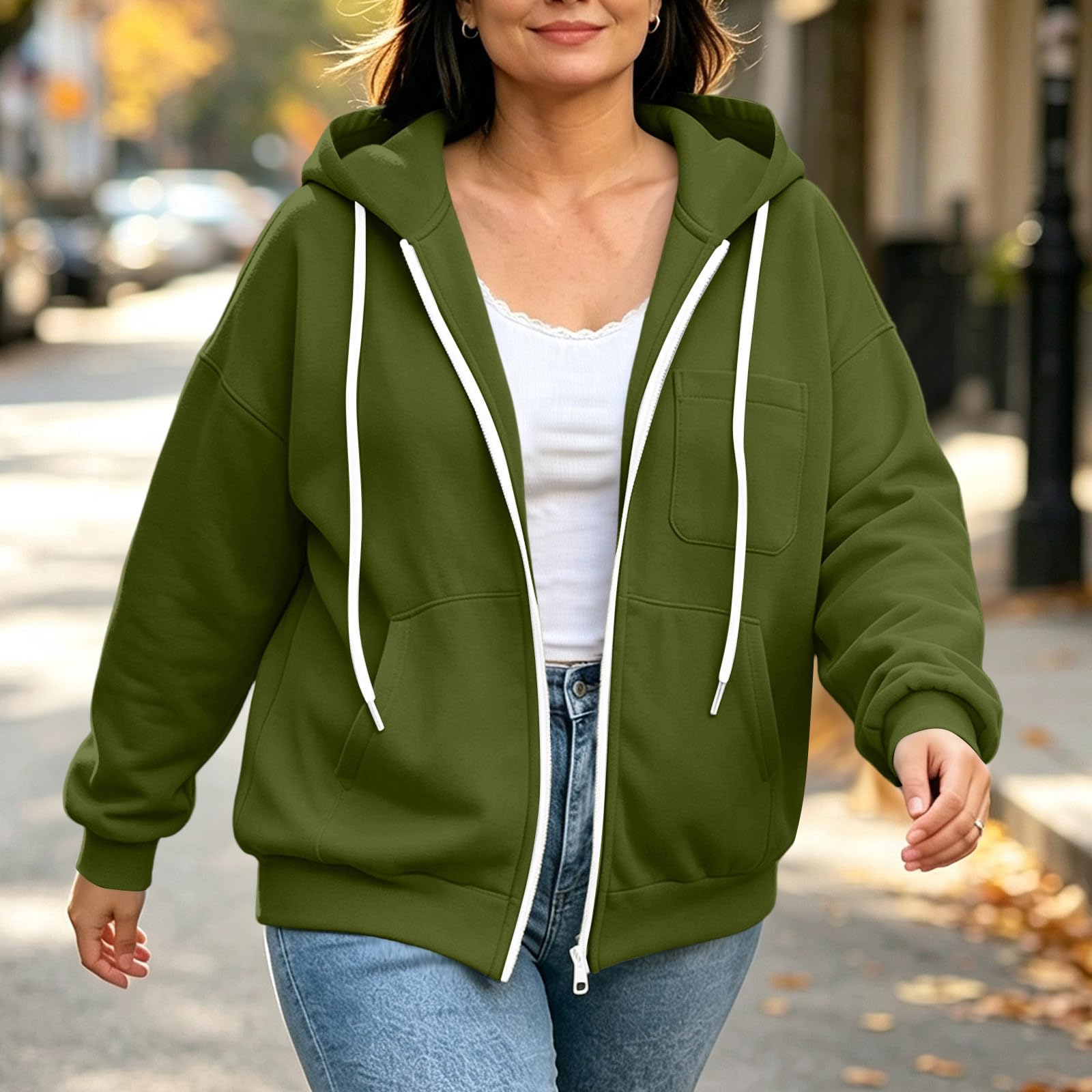 Hoodie Damen Oversize Sweatjacke mit Kapuze Sweatshirt Große Größen
