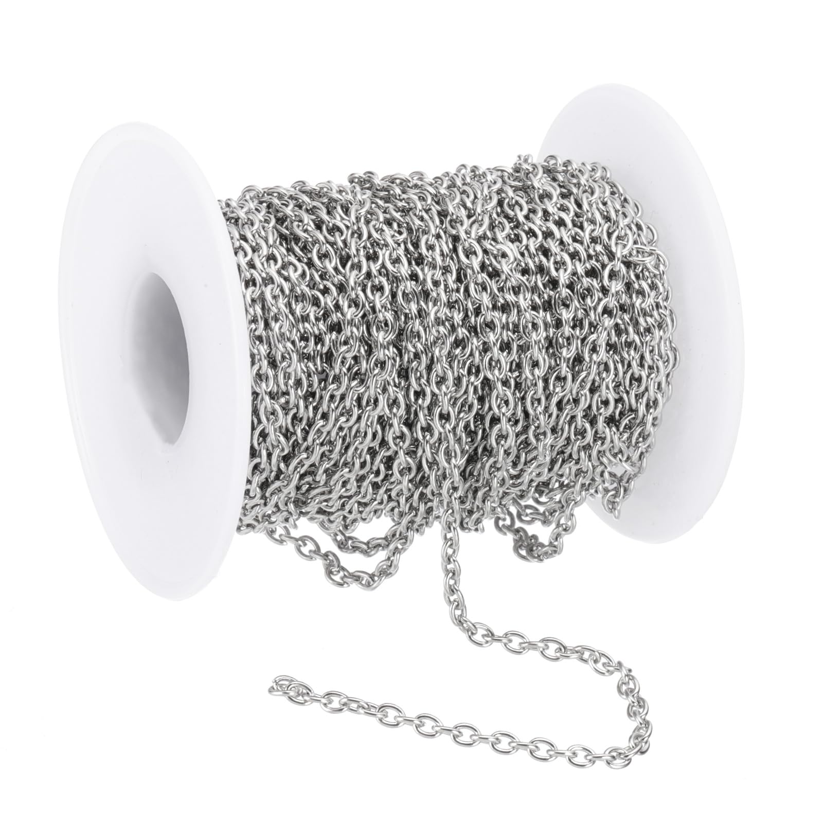PATIKIL 33Ft 304 Stainless Steel Cable Link Chains, 3mm Width Flat Metal Links Chains Jewelry Roll Spool Bulk Chain for Jewelry Making DIY Craft, Silver Tone