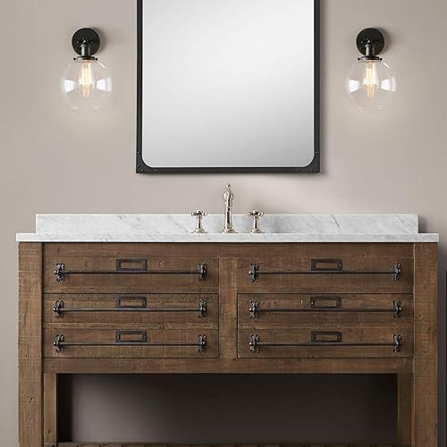 Miniatura 6 de Phansthy Aplique de pared industrial con interruptor, lámpara de tocador negro mate con toldo de globo de 7.87 pulgadas (negro mate)