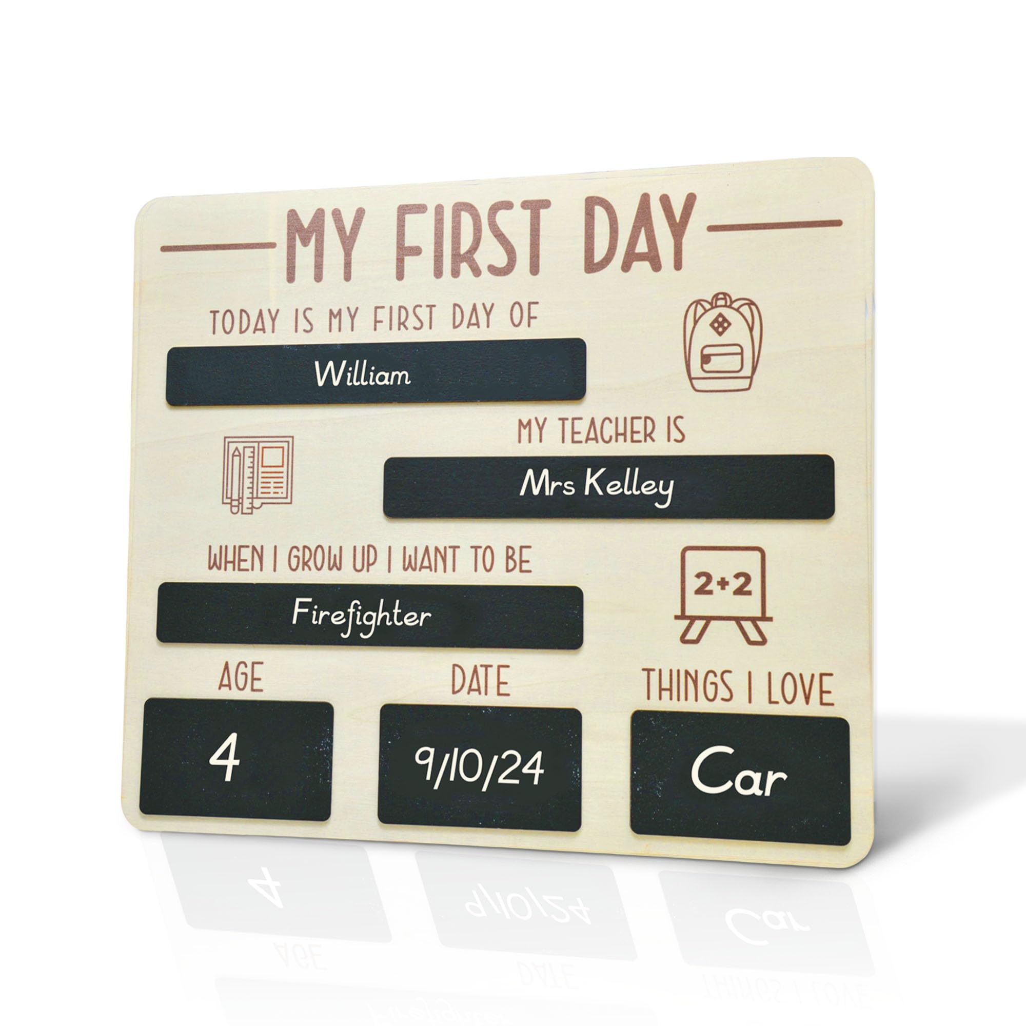 Alinw First Day of School Board, My First Day at School Chalkboard Sign Gifts, Back to Preschool Board for Nursery Kindergarten Photo Props Brown