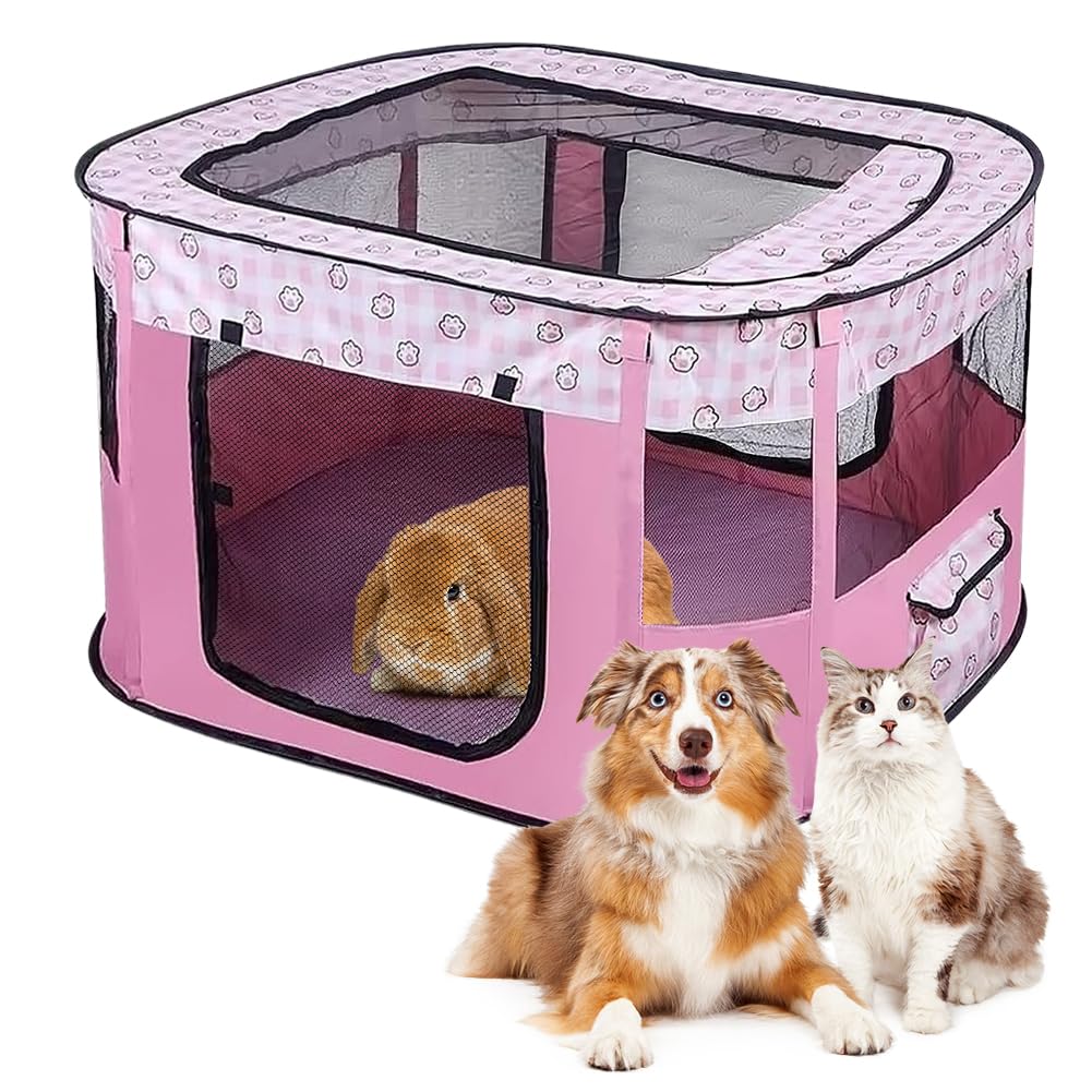 Pour chiots, pliable, en tissu Oxford, pour chiens, lapins, cochons d'Inde, chats, 70 x 55 x 40 cm, rose