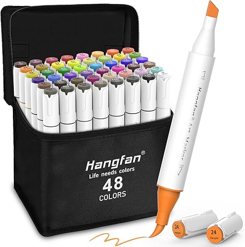 HOM - Marca de alcohol, punta de doble cabeza de 48 colores, adecuada para libros de colorear para adultos y bocetos profesionales, incluye