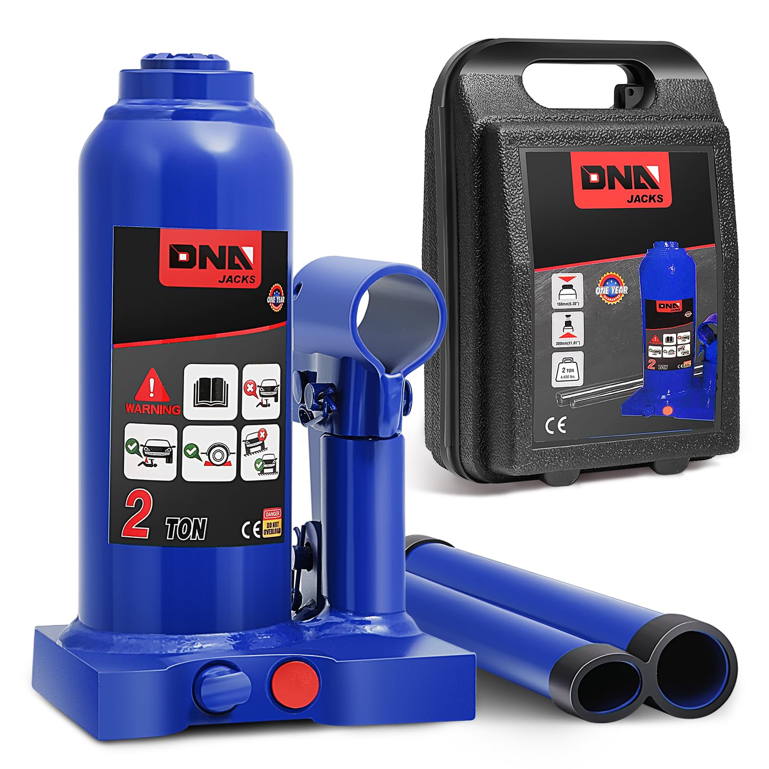 DNA Motoring 2 Tons Hydraulic Car Bottle Jack, Blue, 4000 lbs Capacity