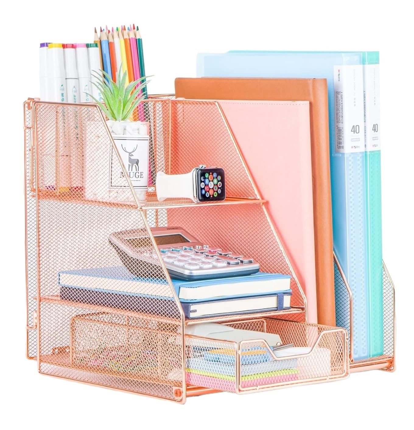 Organizador Escritorio Organizador De Archivos Malla Deskt Organizer para Escritorio con Bandeja Letras Papel 2 Niveles Oficina(R)