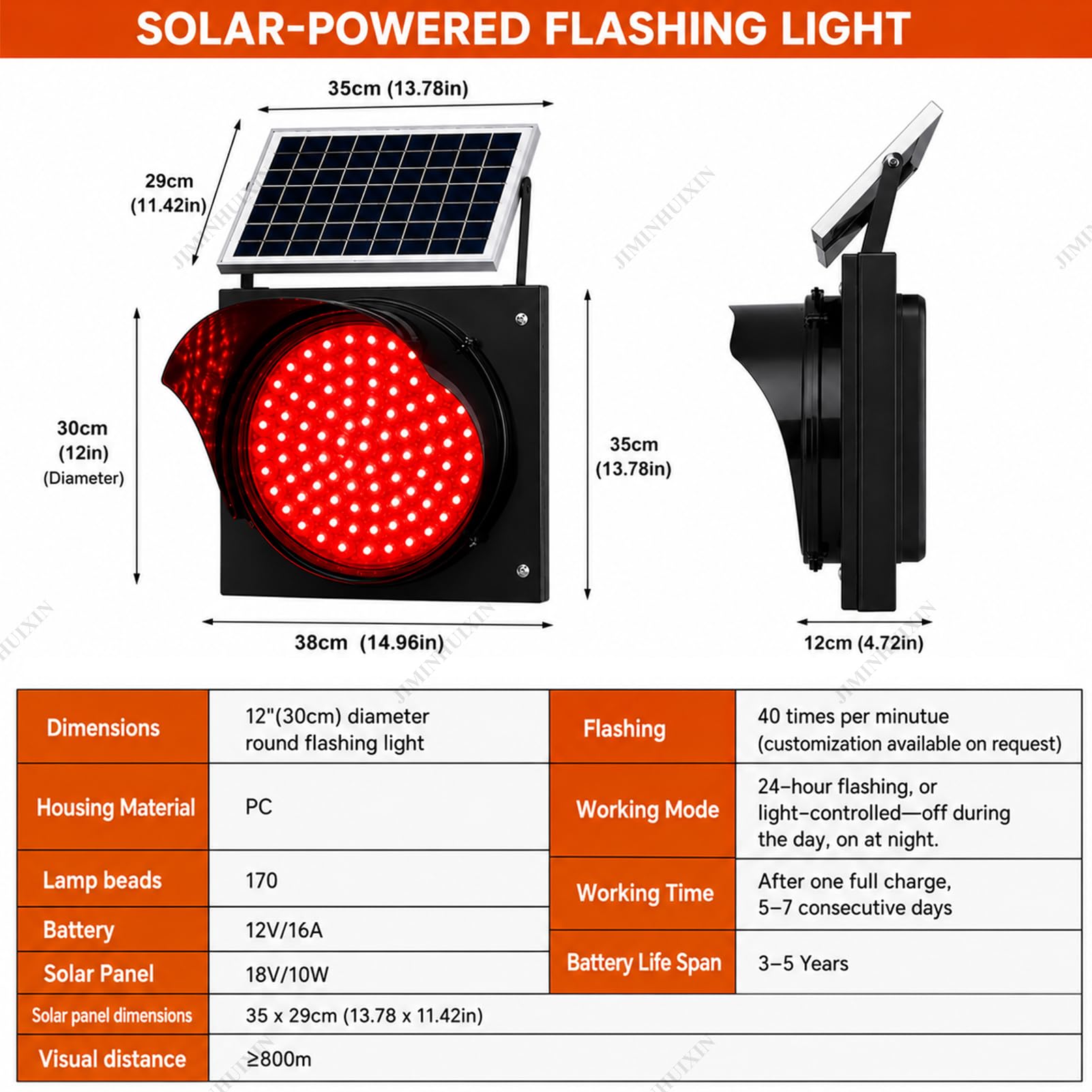 Baliza Intermitente de 30 cm alimentada con energía Solar, luz de tráfico LED Amarilla/roja, Resistente al Agua, Luces de Emergencia Intermitentes para Seguridad Vial en Cruces
