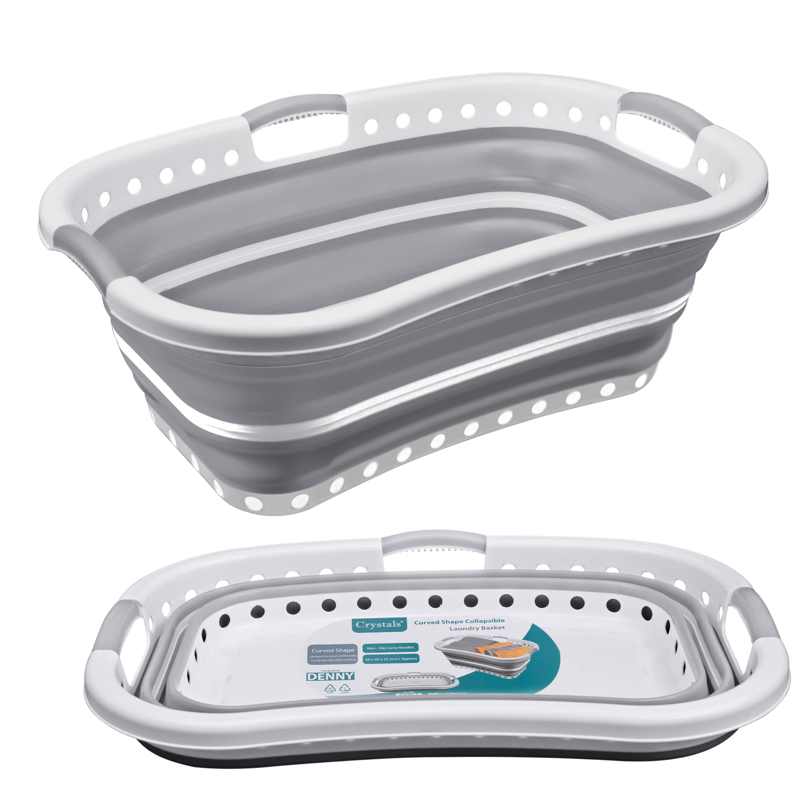 Denny International Transparent Collapsible Plastic Laundry Basket, Foldable Pop Up Storage Organizer, Portable Washing Tub, Space Saving Basket (Collapsible Laundry Baskets)