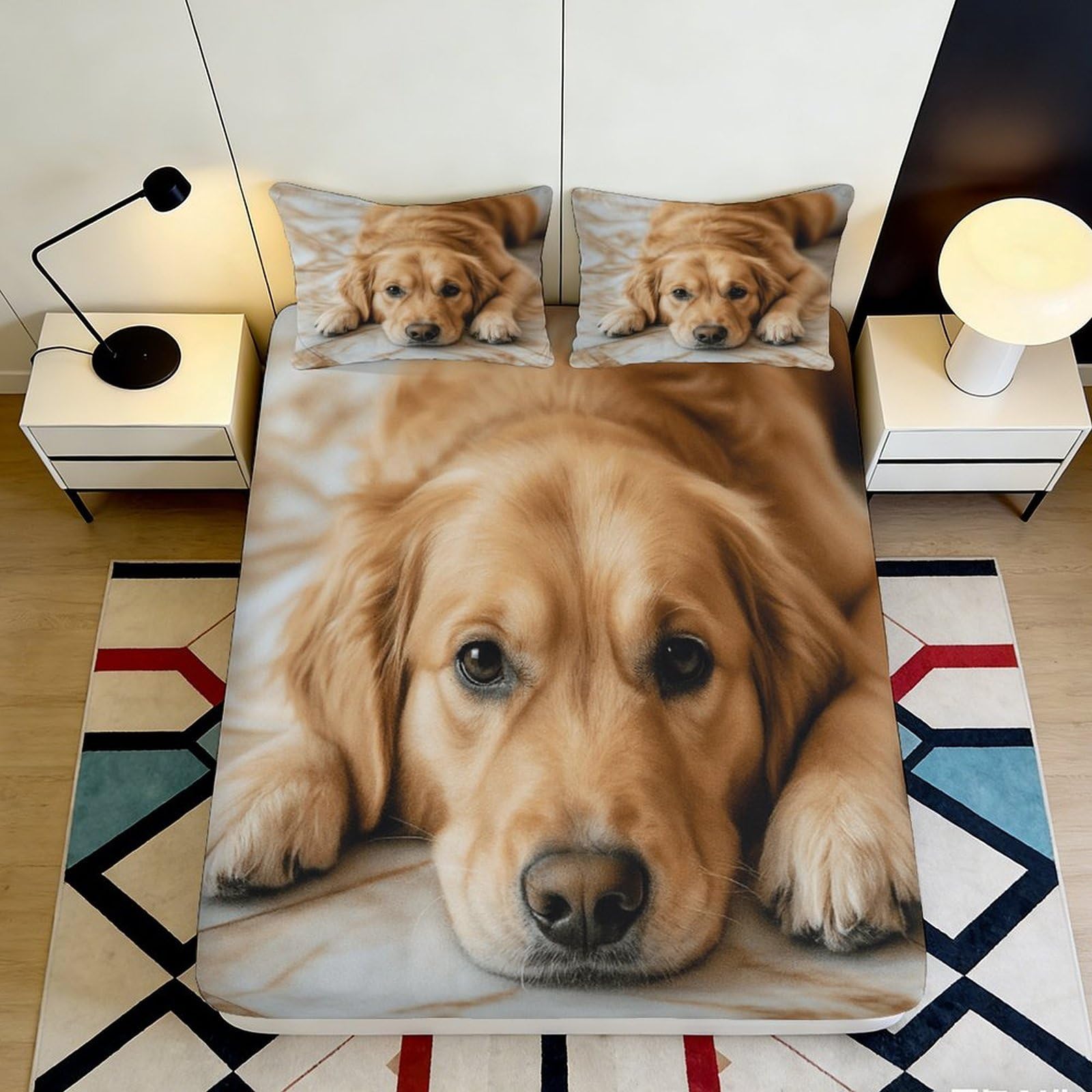 Pnayamiorkfel Style-10 3D Printed Golden Retriever Fitted Sheet Microfiber Soft Anti-Slip Dog Pattern Mattress Cover For Bedroom Dorm Decor 90X200x25cm