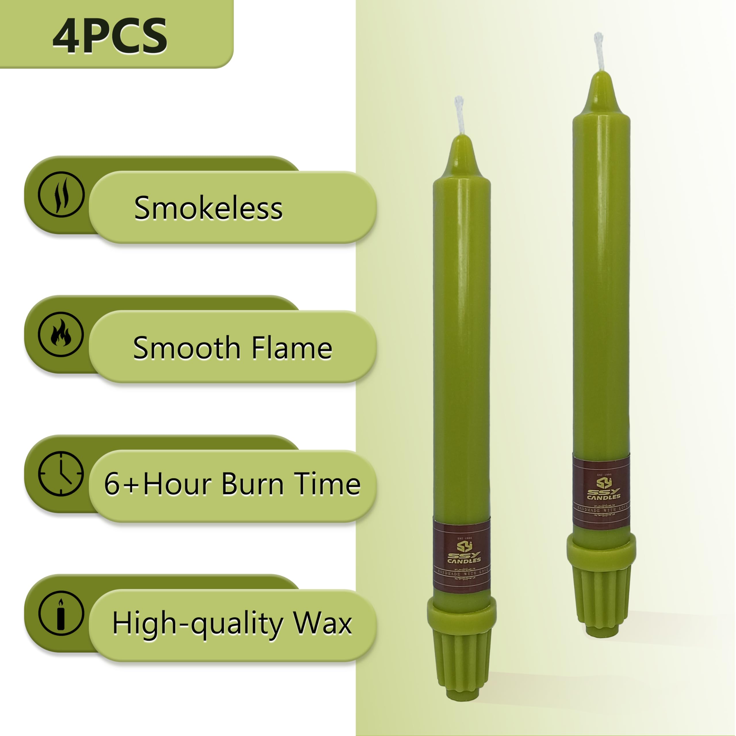 XINAOBAOLUO Taper Candle Dinner Candlesticks Green Candle Stick Unscented Tapered Candles Smokeless Candles for Home Décor Weddings Festive Seasons Holiday
