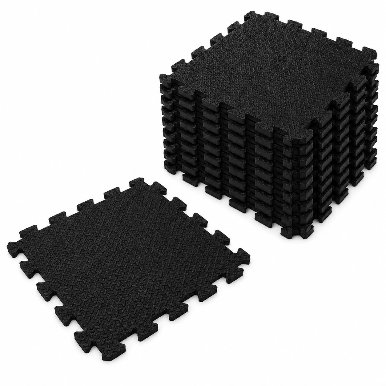 RYZAN Interlocking Foam Floor Mats Soft EVA Puzzle Tiles for Gym, Kids Play, Nursery – Non-Slip Protective Flooring for Home, Workout & Exercise Use (Black - 9 Pack, 30 x 30 x 1TH (0.81 m²))