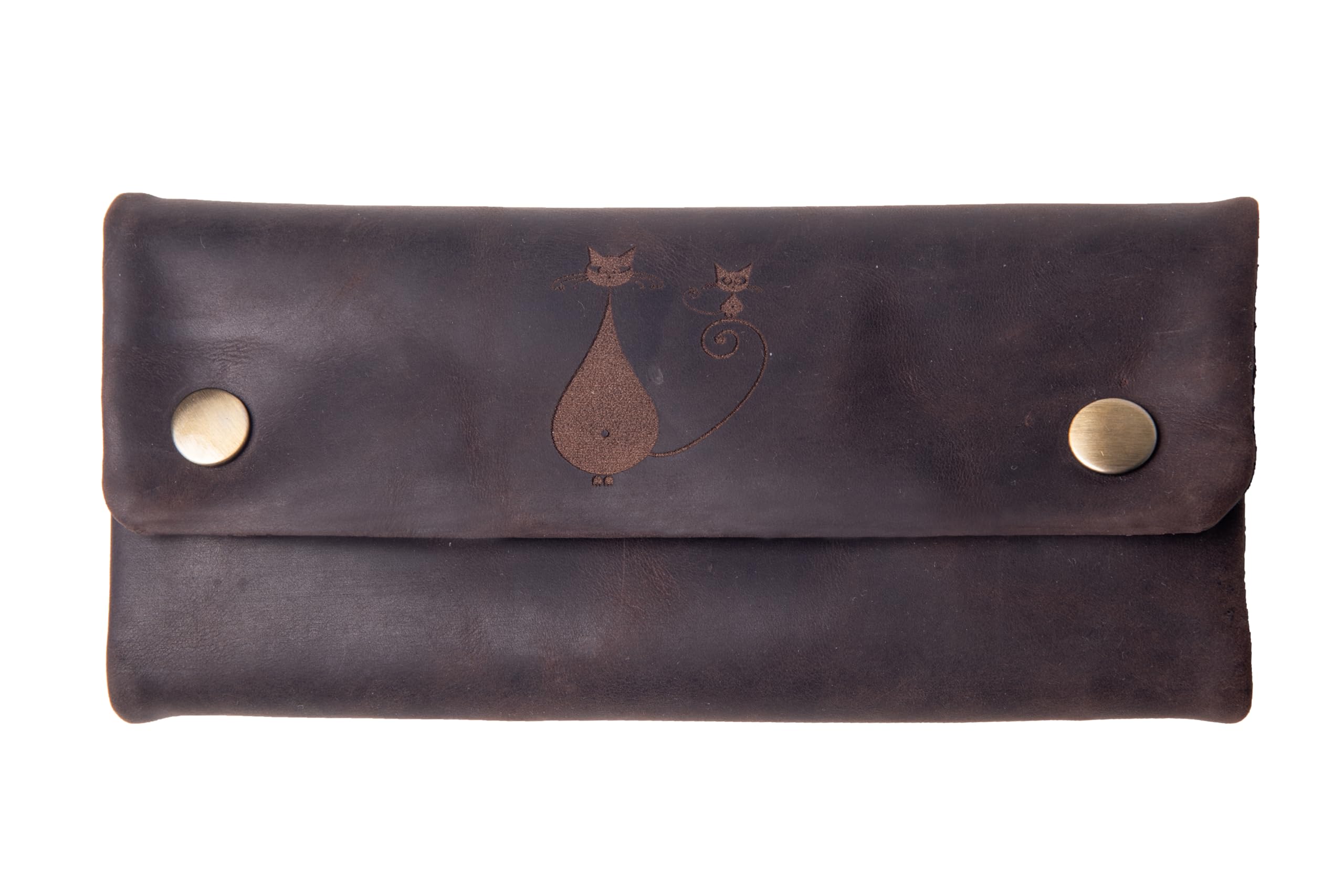 ANDERS Leather Design Germany Tobacco Pouch with Press Studs with Engraving, Brown-k, Cigarette case