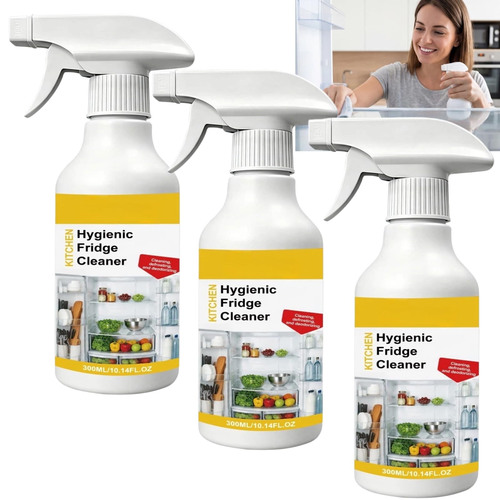Küchen- und Kühlschrankreiniger-Spray, Allzweck-Schaumreiniger für Küche und Oberflächen, kraftvoller Fettlöser und Geruchsentferner, Edelstahlreiniger und -politur für Kühlschrank (3pcs)