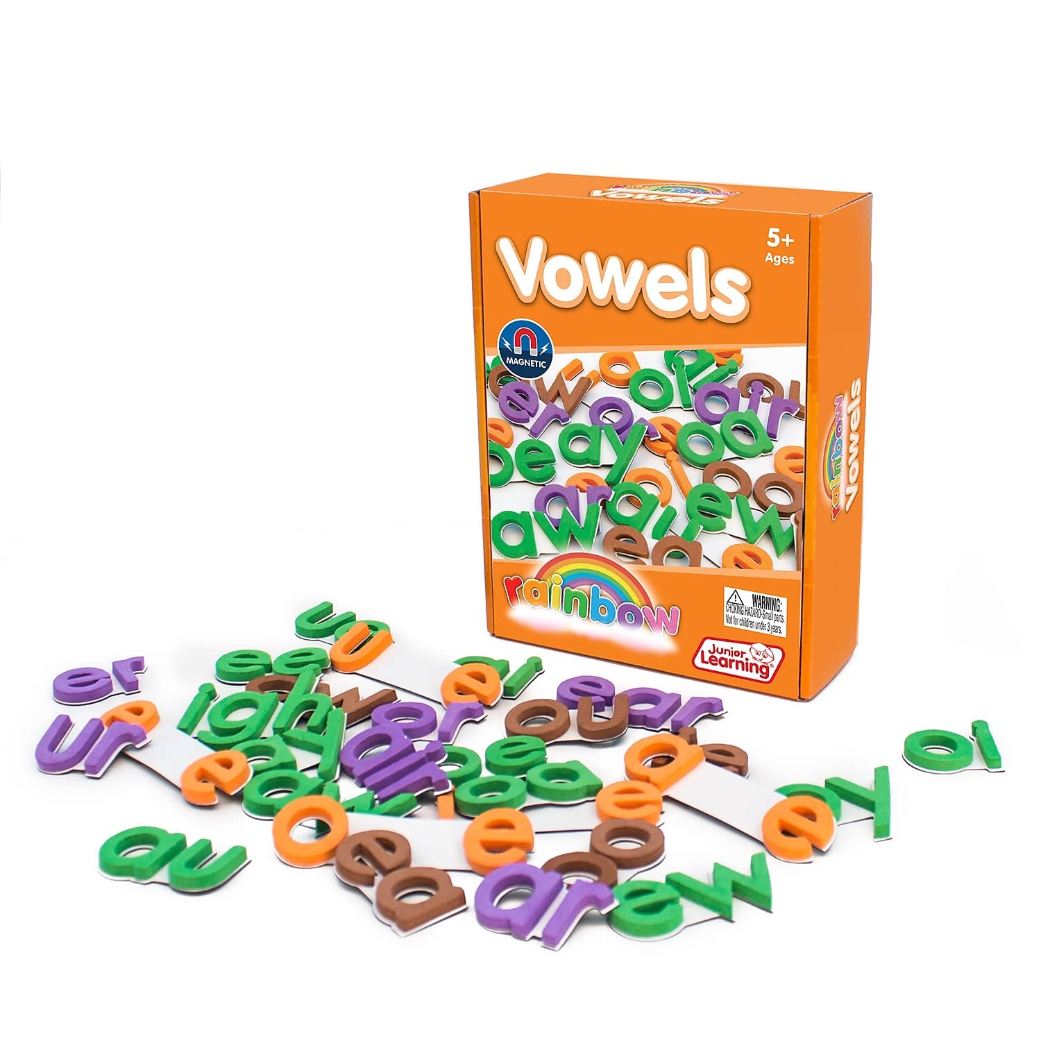 Junior Learning Vowels Print Rainbow Set of 28, White, 1.96 H x 5.91 L x 7.8 W (JL602)