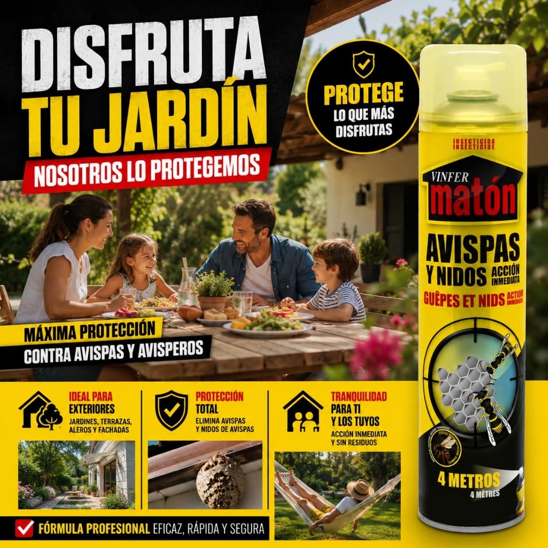 VINFERMATON Insecticide Guêpes et Frelons Extérieur Pack 2×600 ml | Anti-guêpes | Portée jusqu'à 4 m | Action Immédiate Professionnelle