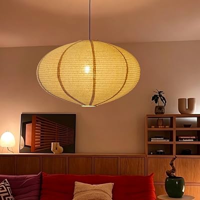 20 Inch Oval Linen Pendant Light Shade, Natural | Handmade Fabric, Hanging Lampshade, Soft Ambient…