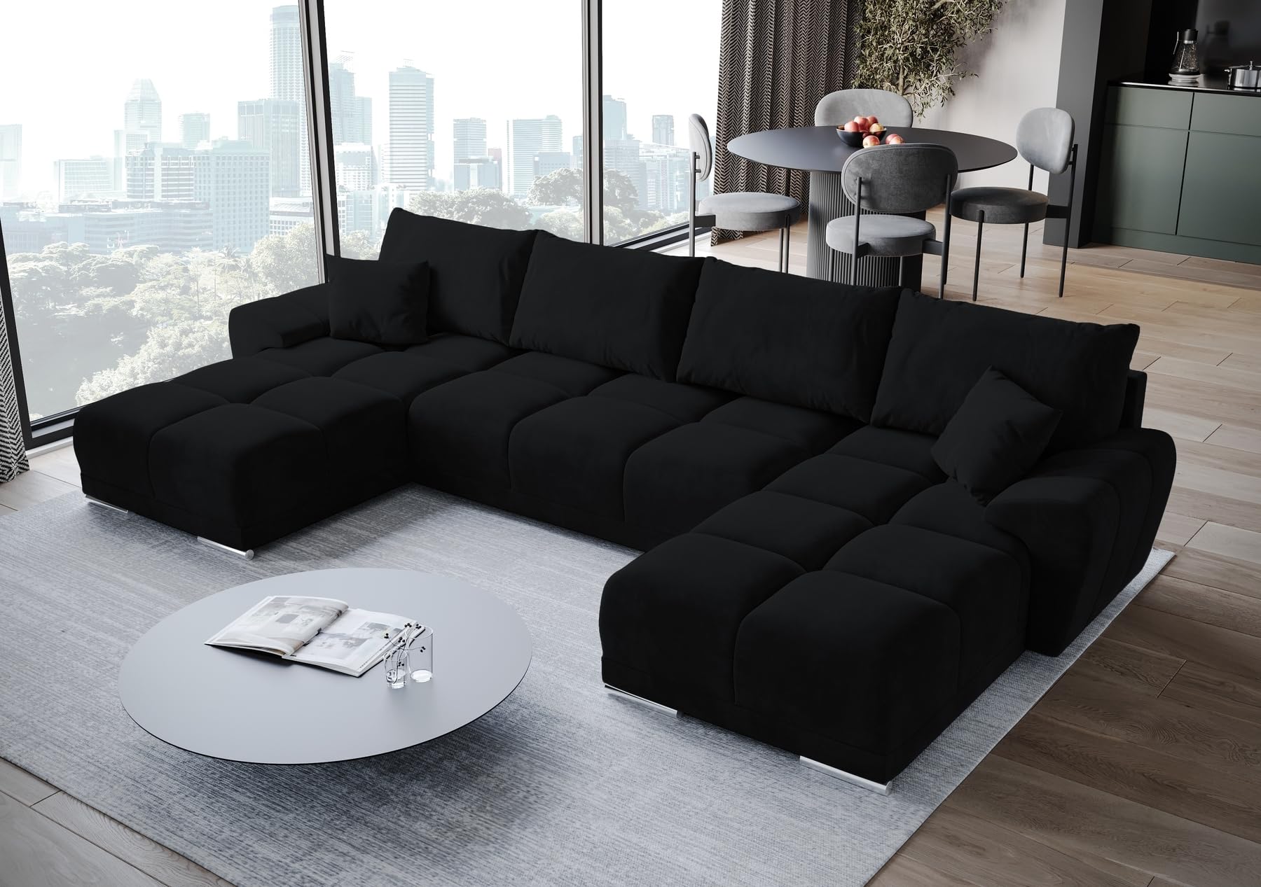 BROMARKT Ecksofa mit Schlaffunktion und Bettkasten 372x184x85 cm Sofa Eckcouch Wohnlandschaft U Form Couch Bettsofa siebensitzer Schlafsofa NUBES U Graphit