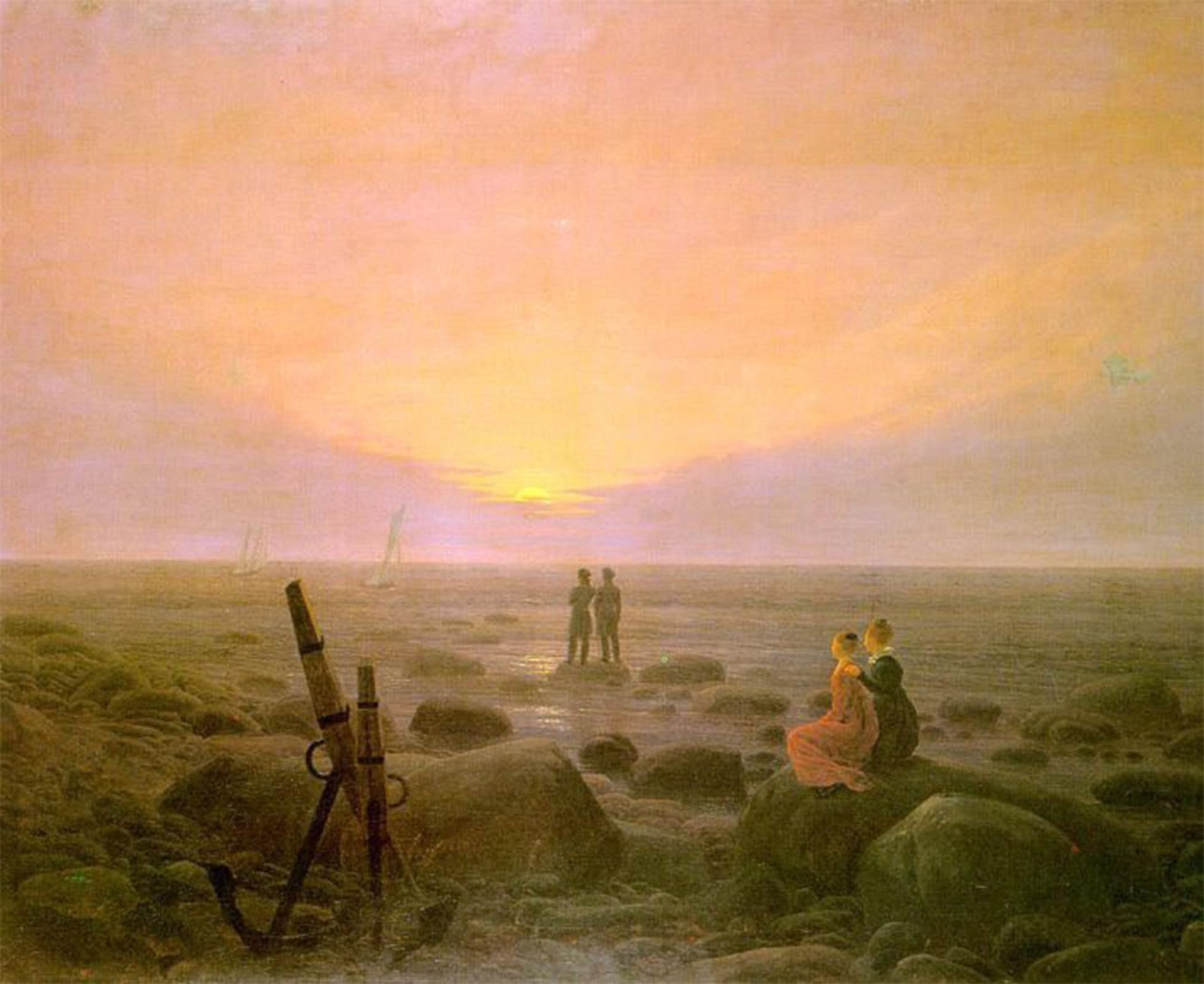 ARTXLXXBN Famous Painting Canvas Artwork Graffiti Print Moon Rising Over Sea by Caspar David Friedrich Portrait Canvas Image for Home Decor 60x90cm