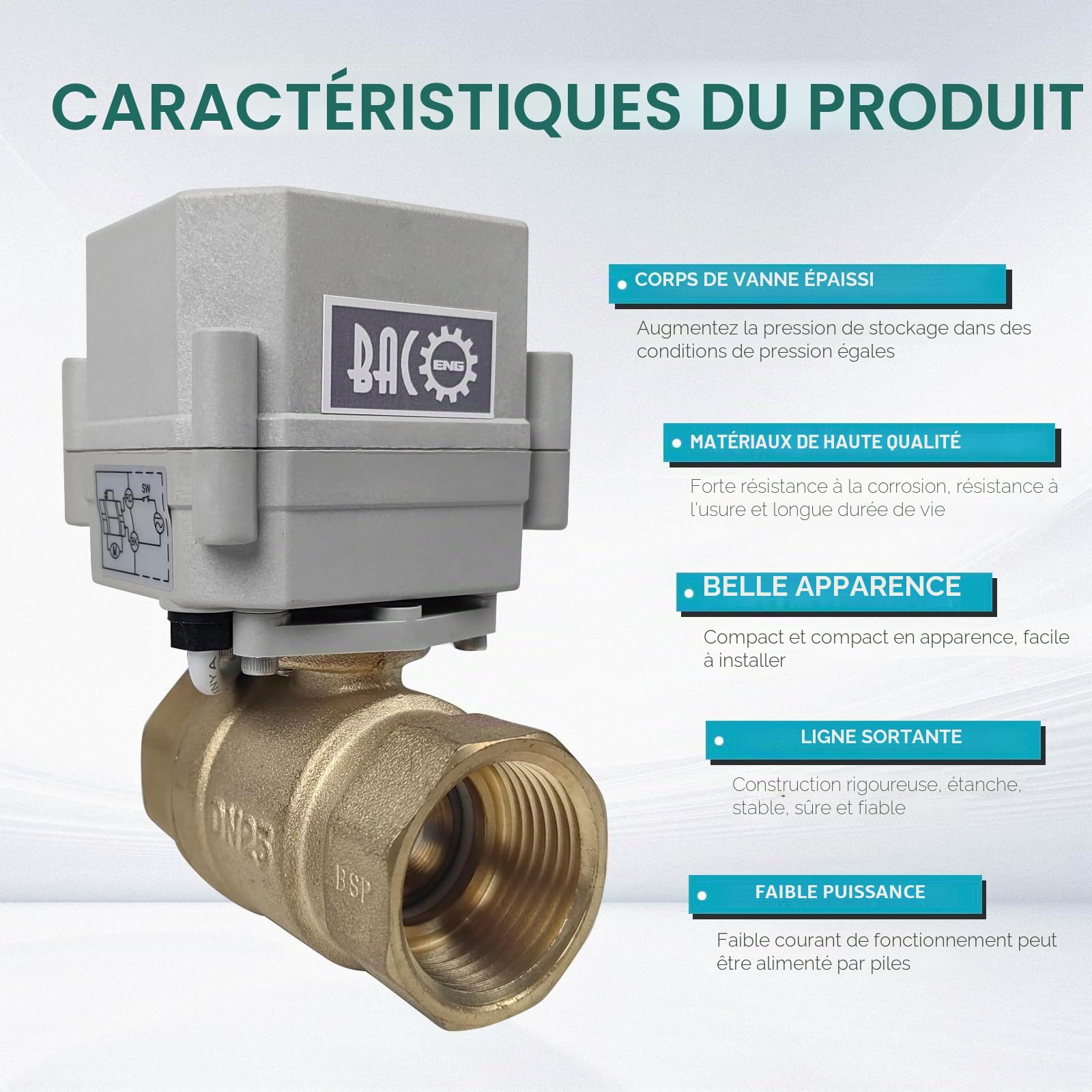 BACOENG Vanne 2 voies motorisée 1" DN25 Laiton AC110/230V CR202 normalement fermée